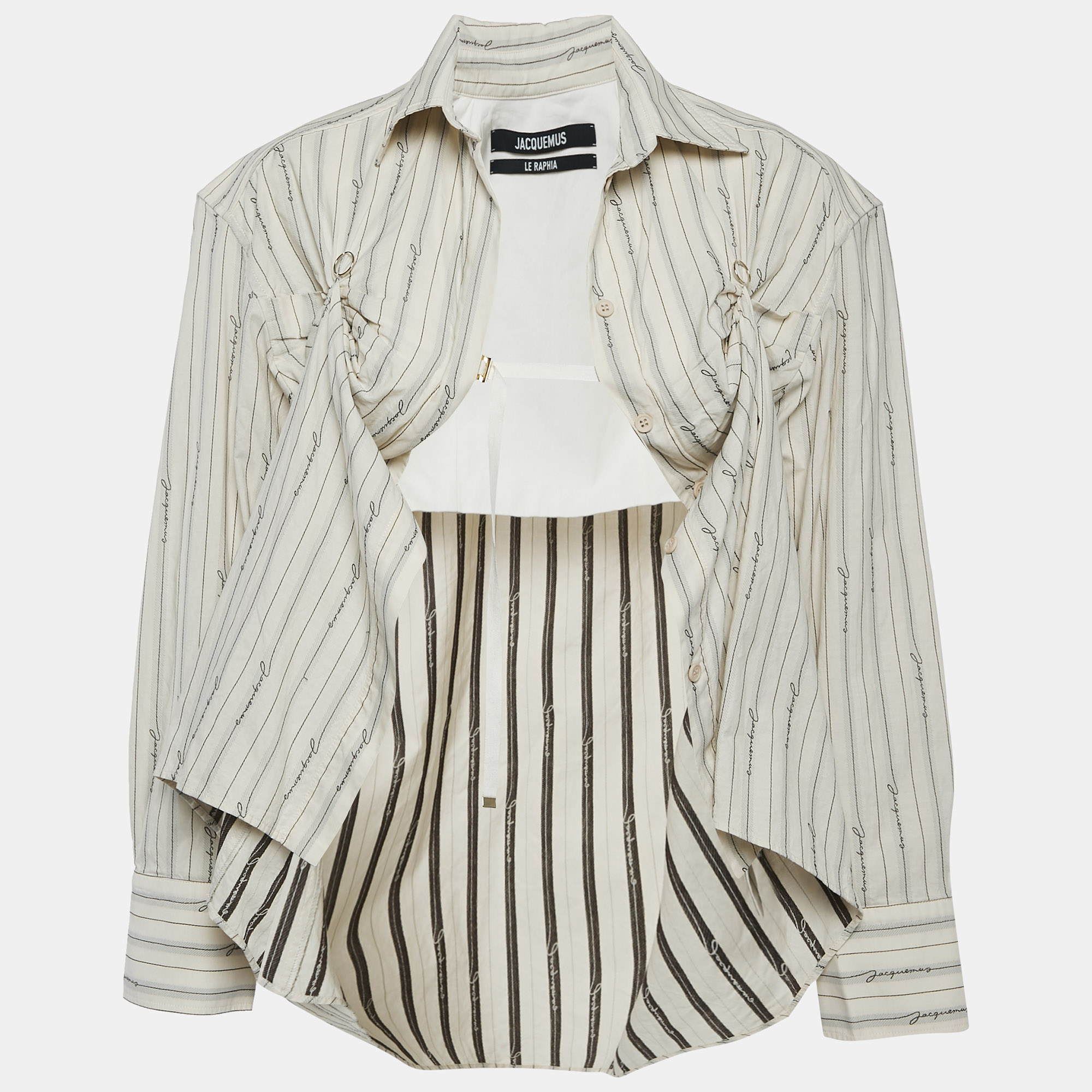 

Jacquemus Beige/Brown Striped Cotton Ruche Detail Shirt XS