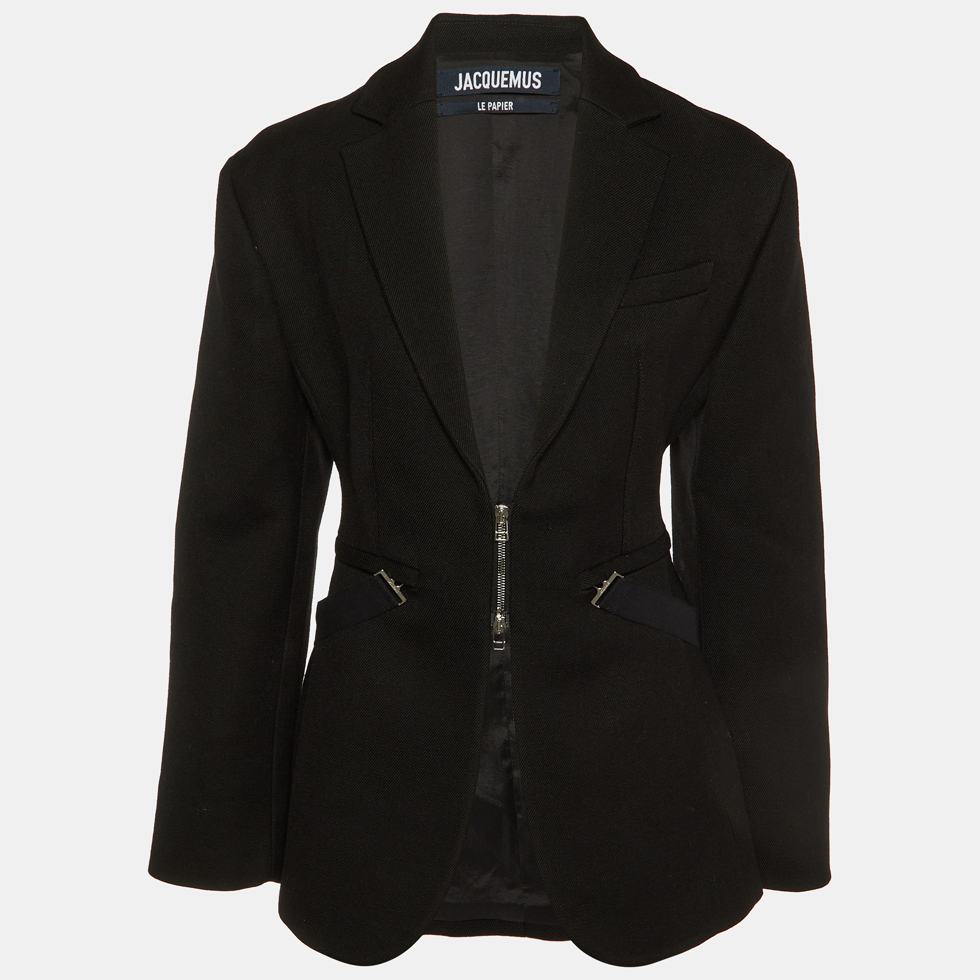 

Jacquemus Black Wool Le Papier Zip Detail Blazer S
