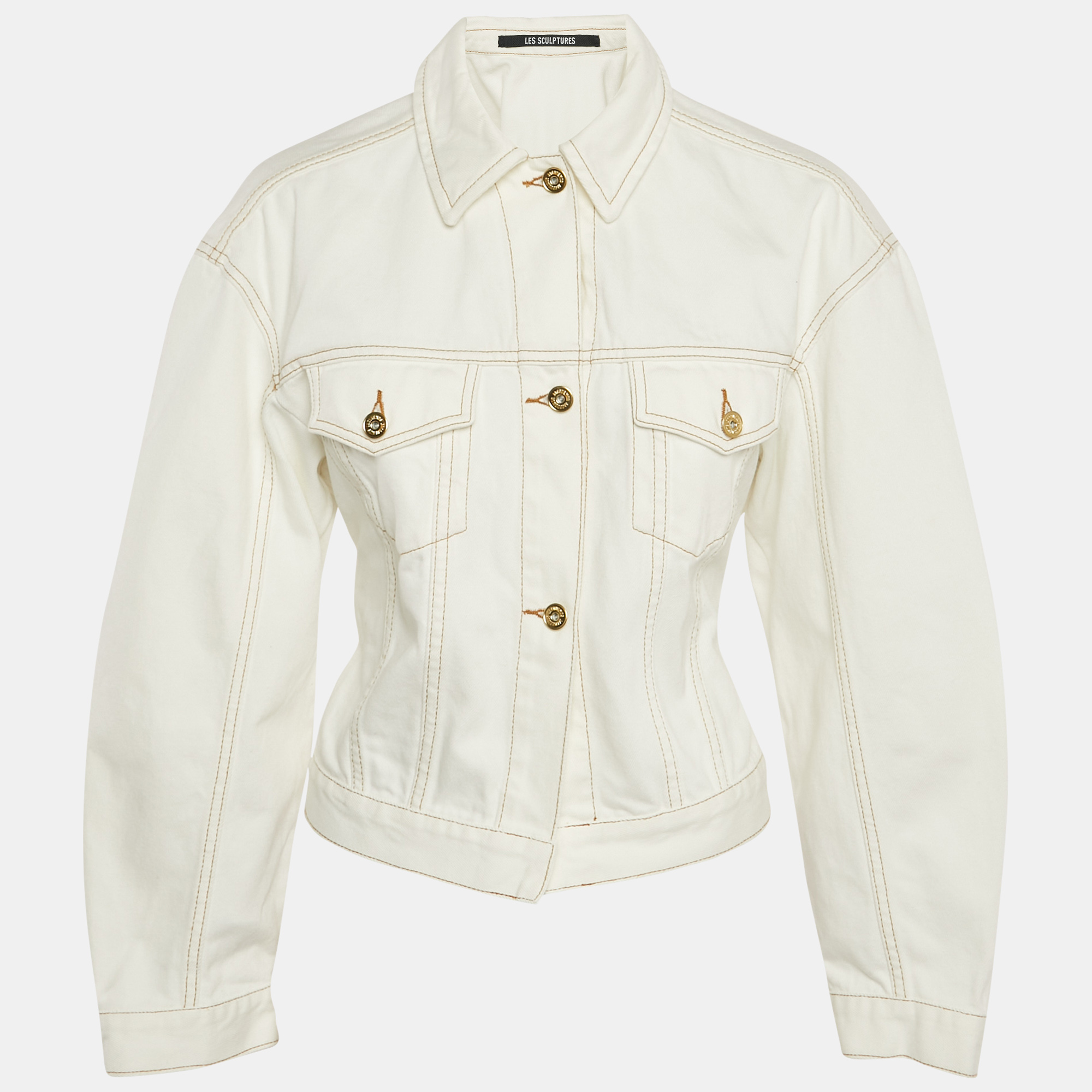 

Jacquemus White Denim Button Front les Sculptures Jacket XS