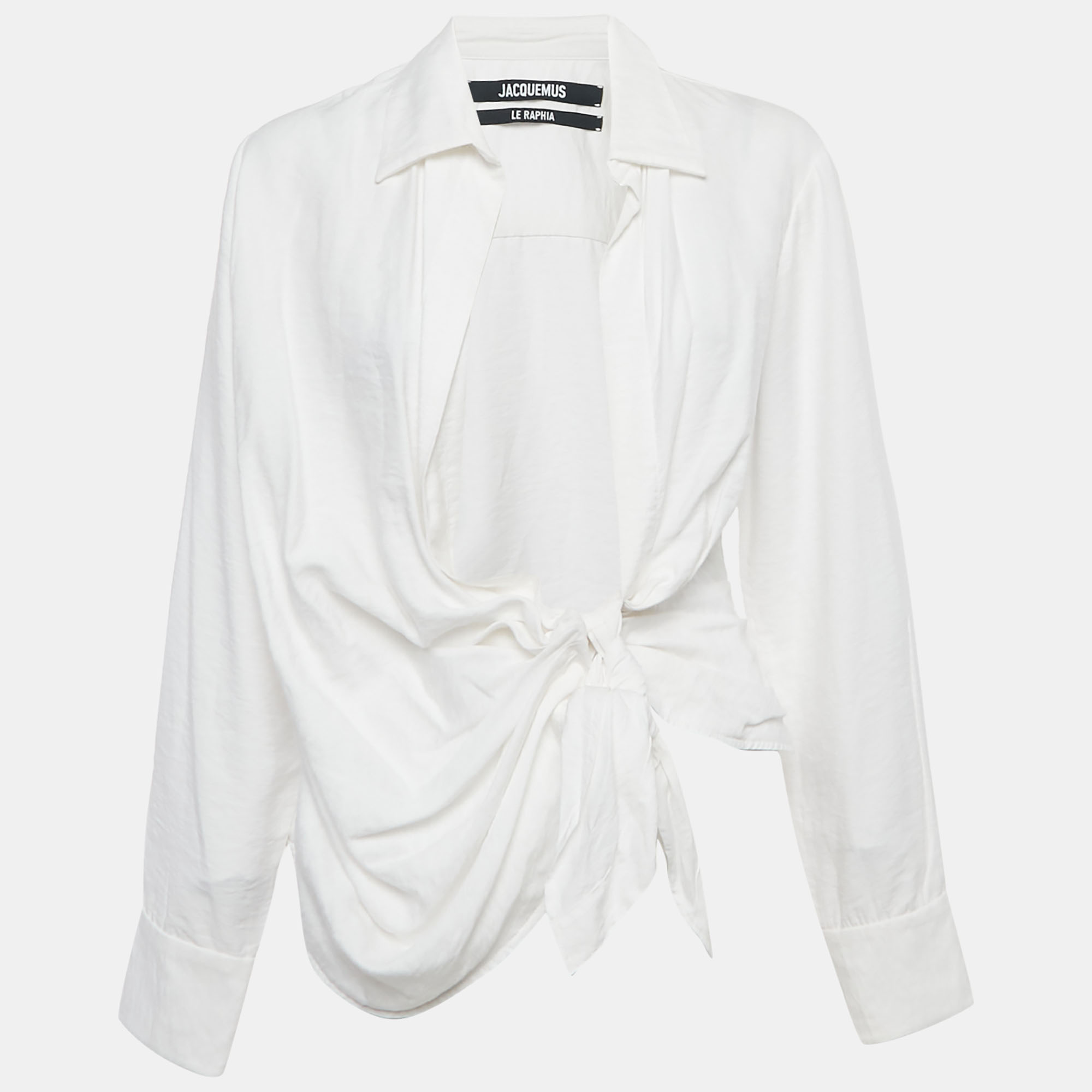 Pre-owned Jacquemus White Viscose Tie-up Detail Le Raphia Blouse Xs