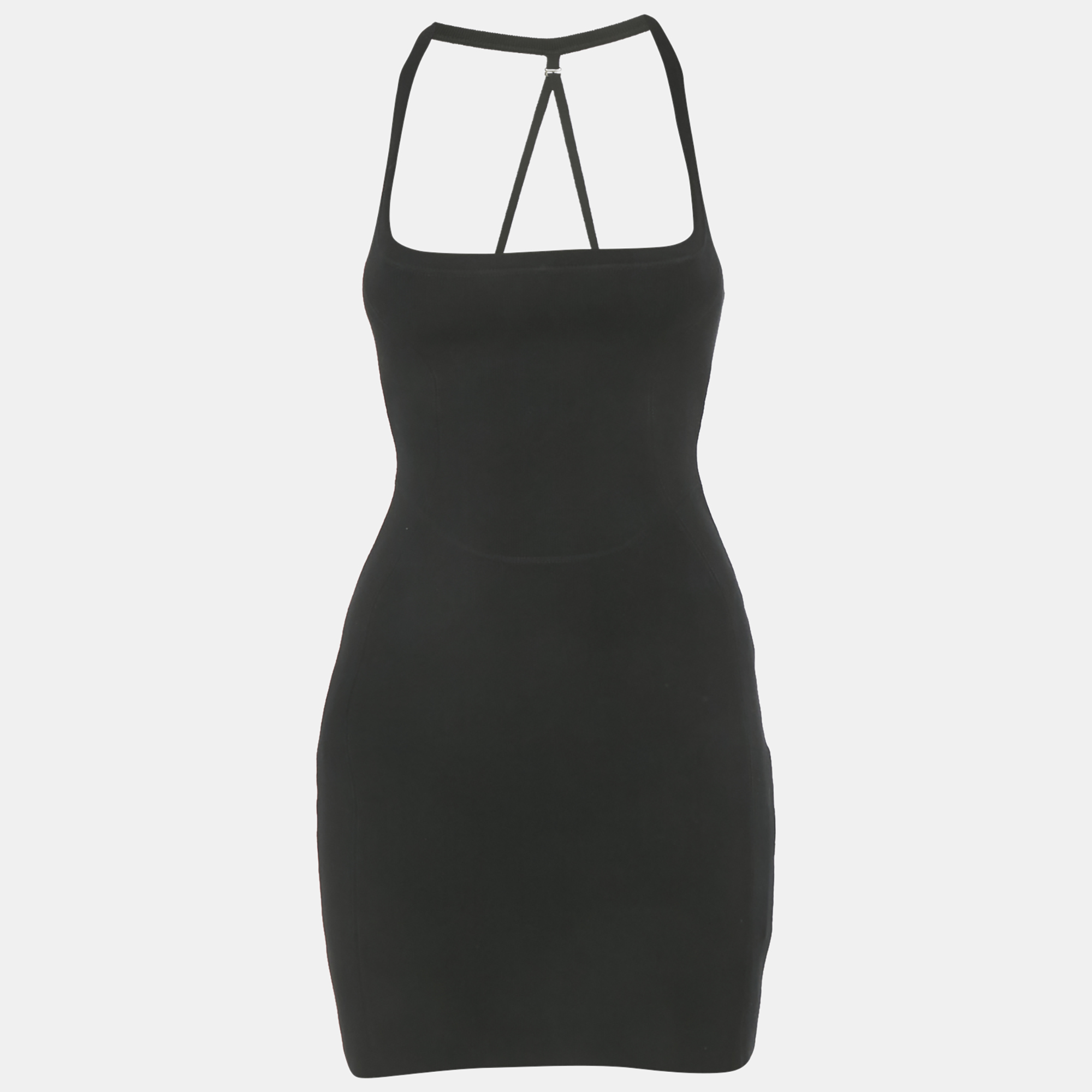 Pre-owned Jacquemus Black Rib Knit Detachable Ruffle Detail Mini Bodycon Dress S