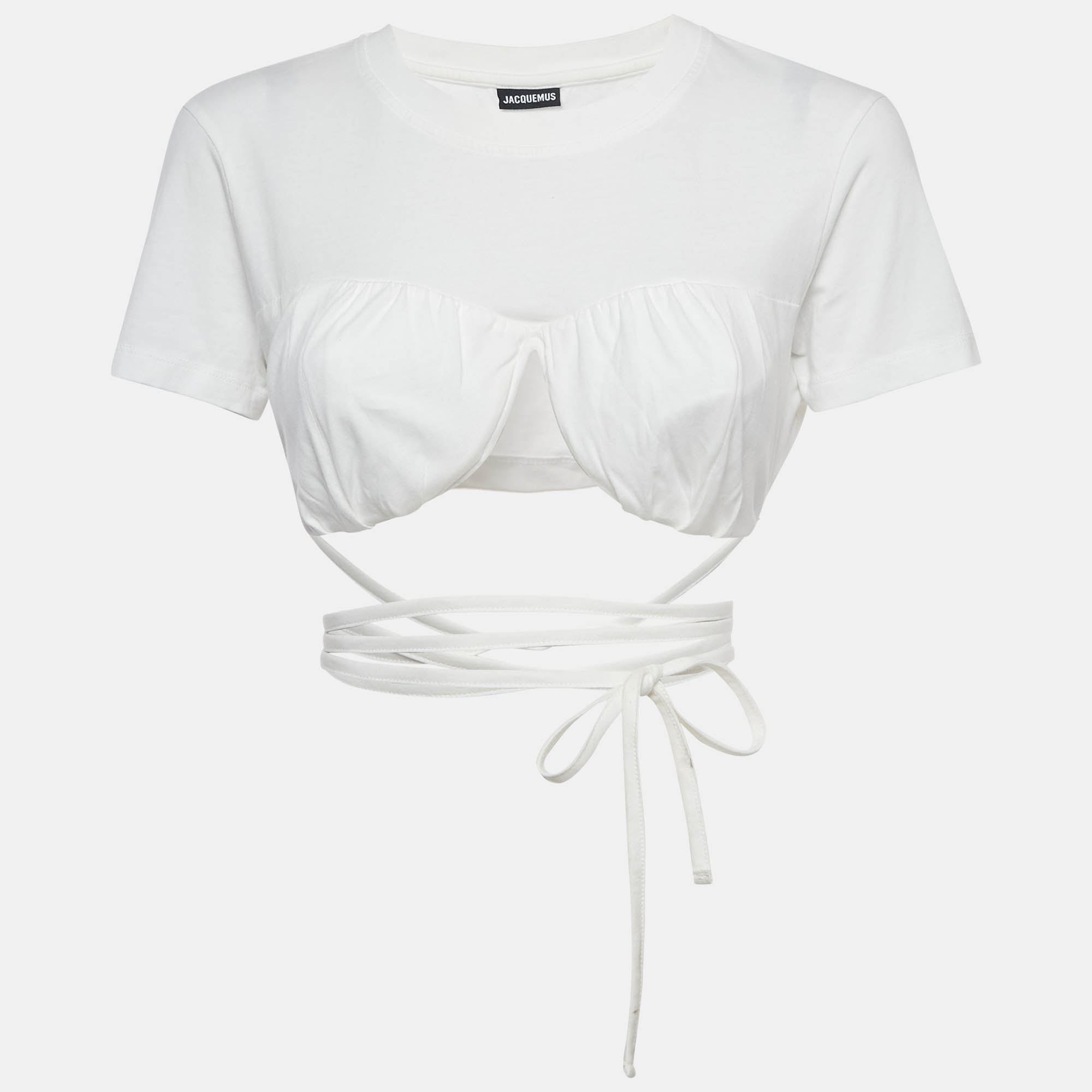 Pre-owned Jacquemus White Jersey Tie-up Le Baci Crop Top S