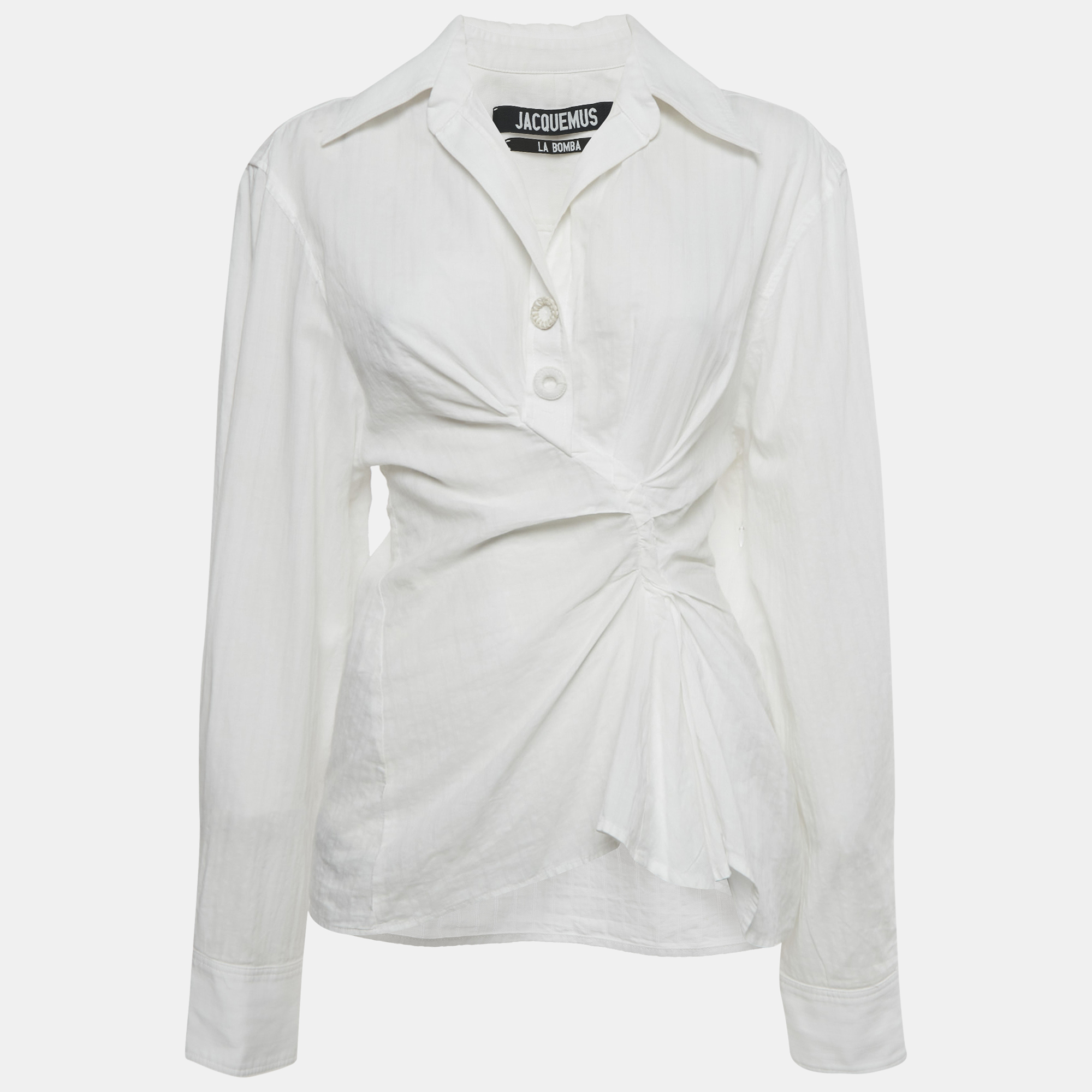 Jacquemus White Cotton Ruched Detail La Bomba Shirt M