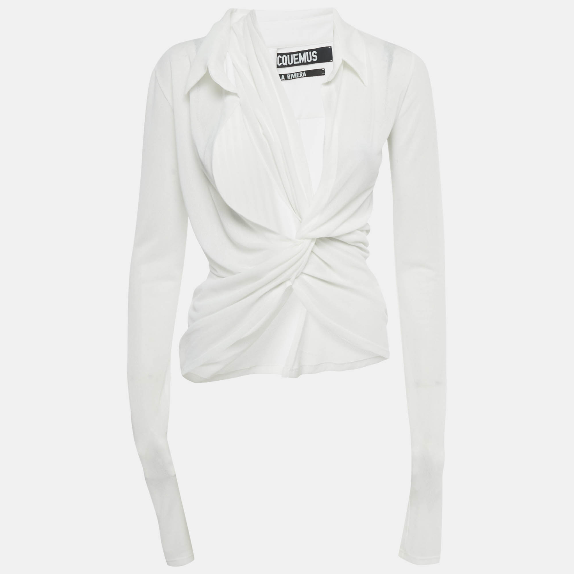 Pre-owned Jacquemus White Crepe Long Sleeve La Riviera Top M