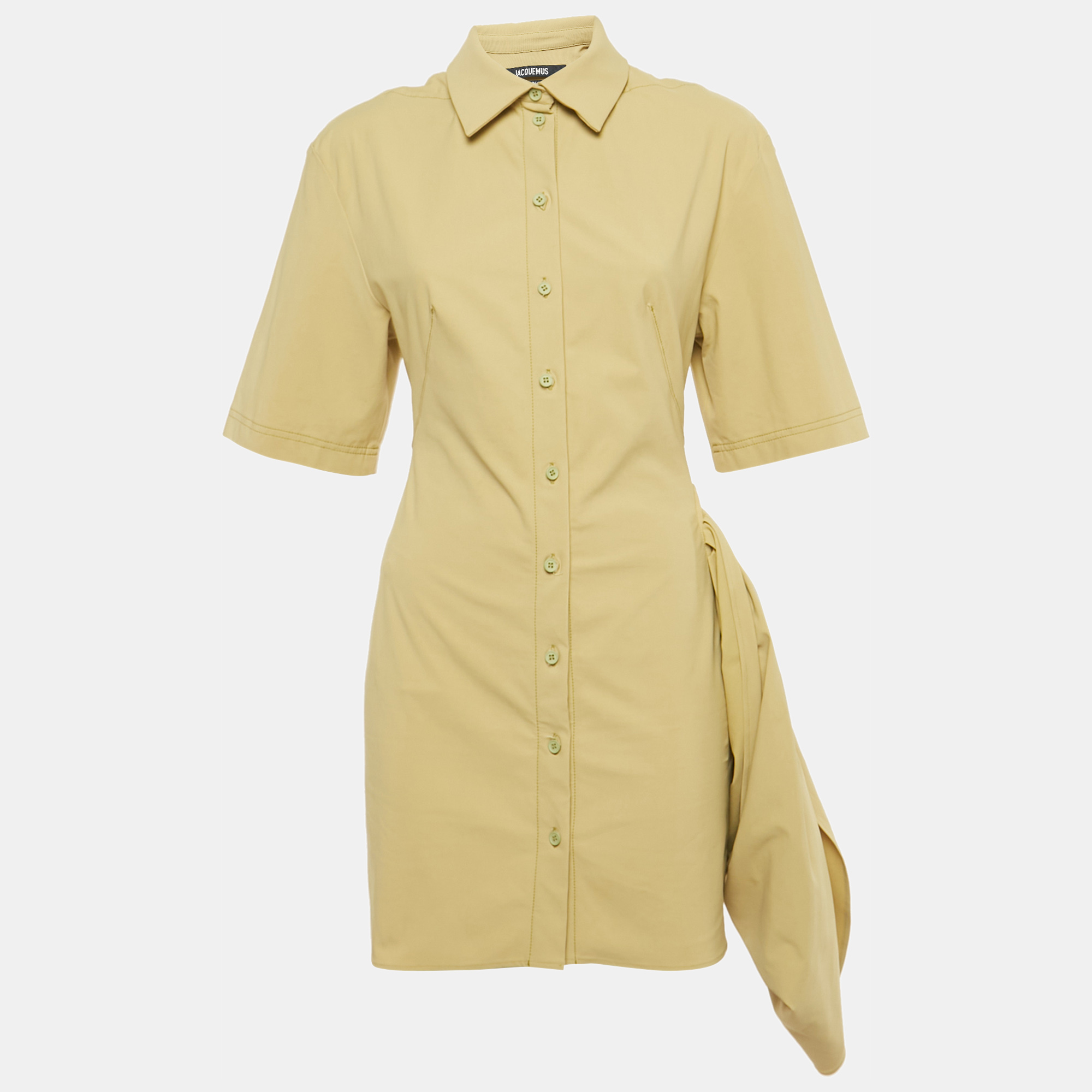 Jacquemus Green Cotton Blend Draped Le Raphia Shirt Dress S