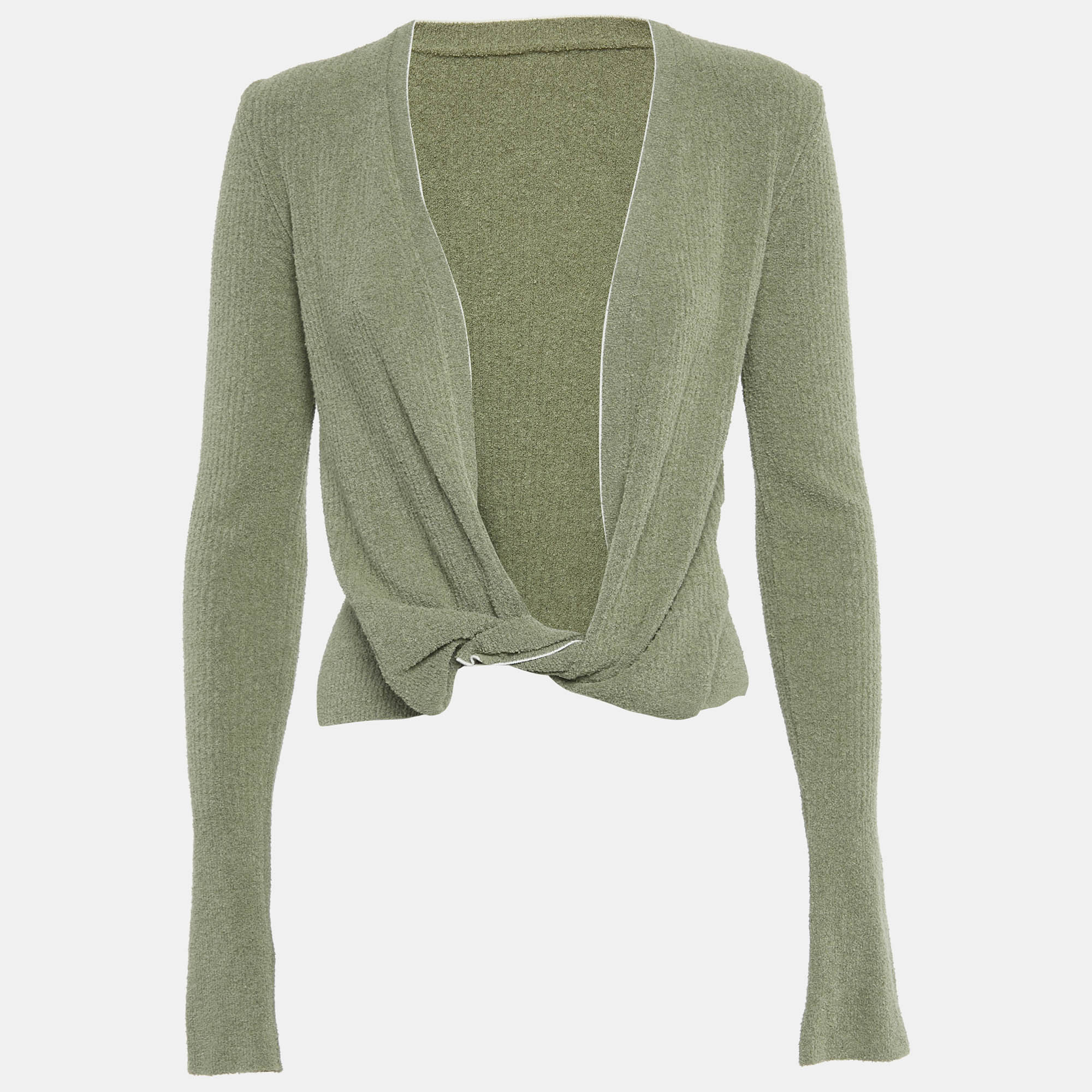 Pre-owned Jacquemus Light Khaki Cotton Blend Plunge Neck Le Gilet Noué Cardigan M In Green