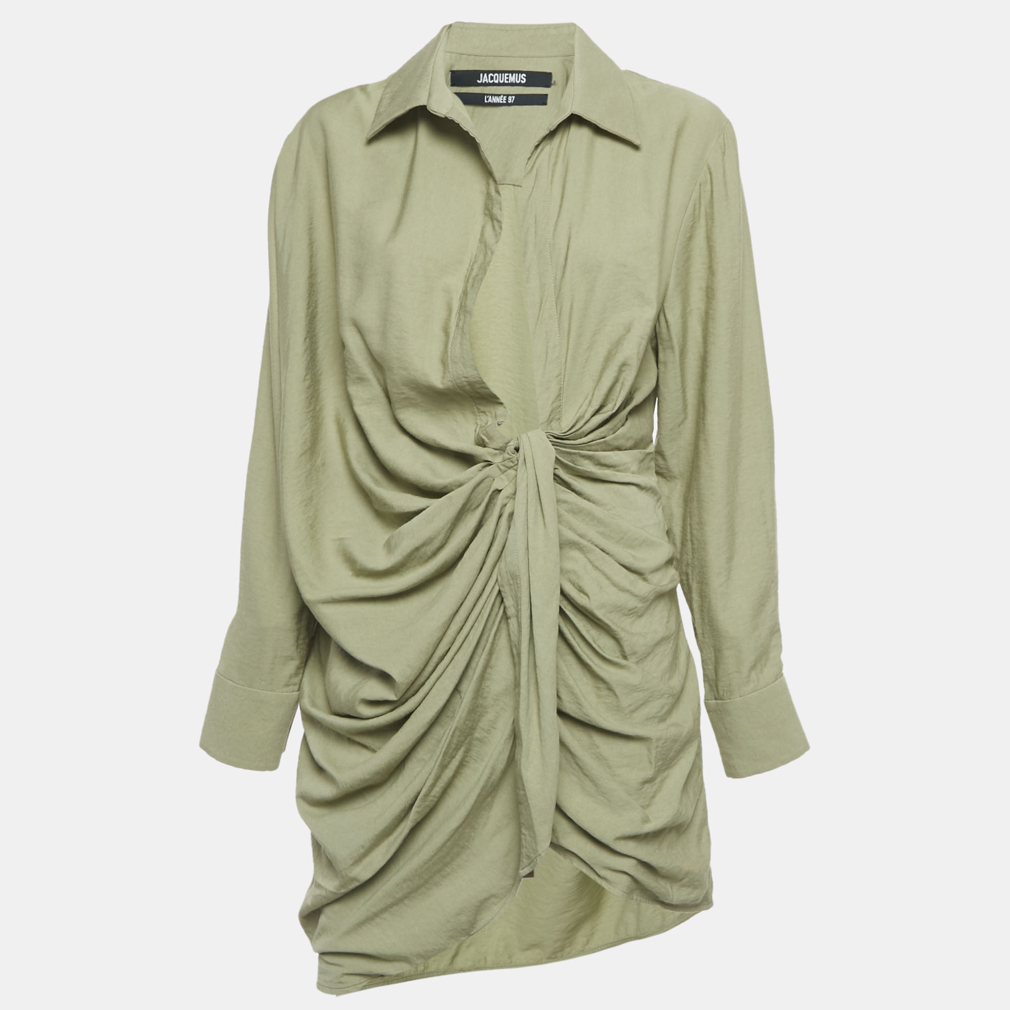 

Jacquemus L'Annee 97 Green Crepe Knotted Bahia Shirt Dress M