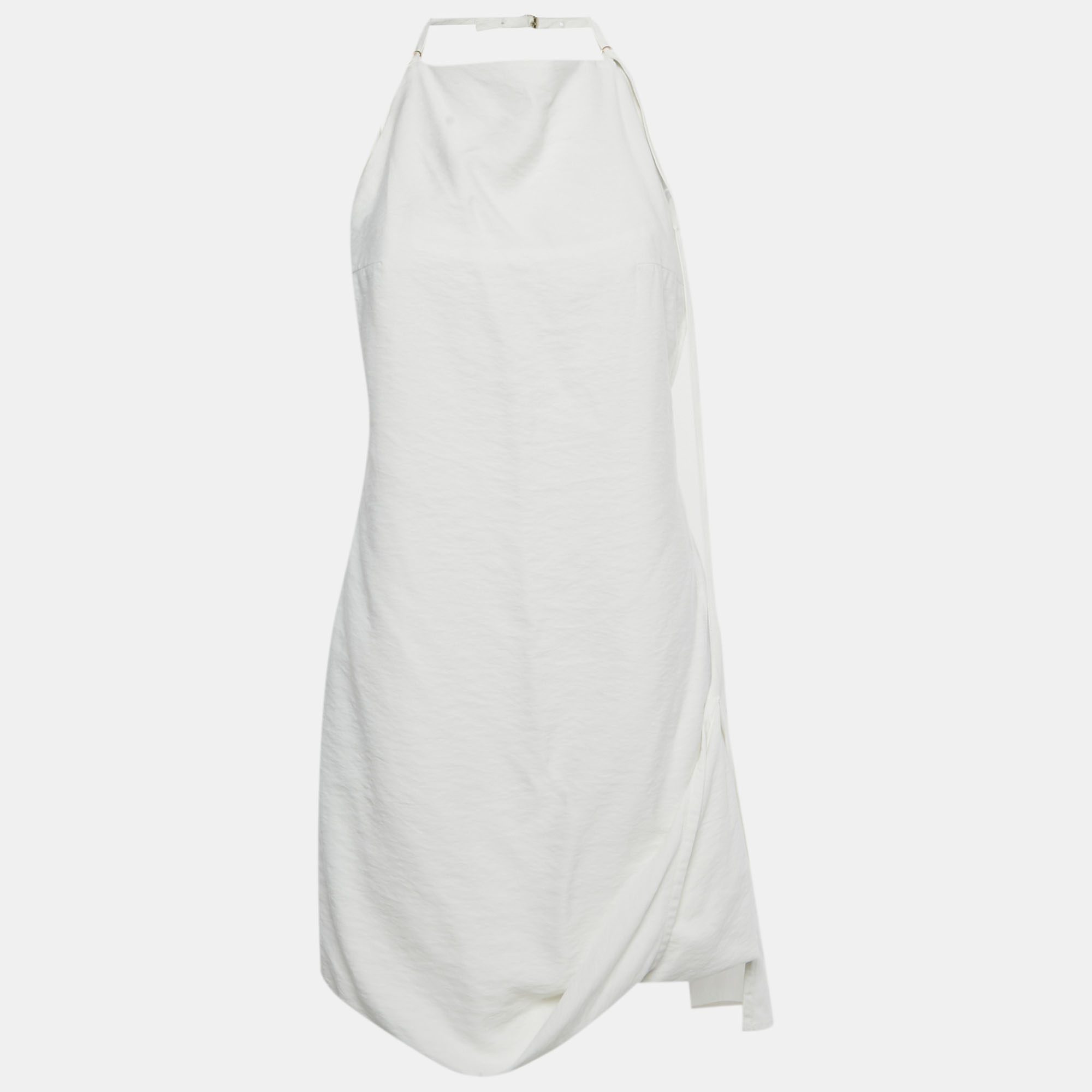 

Jacquemus White Crepe Figuerolles Draped Halter Neck Mini Dress S