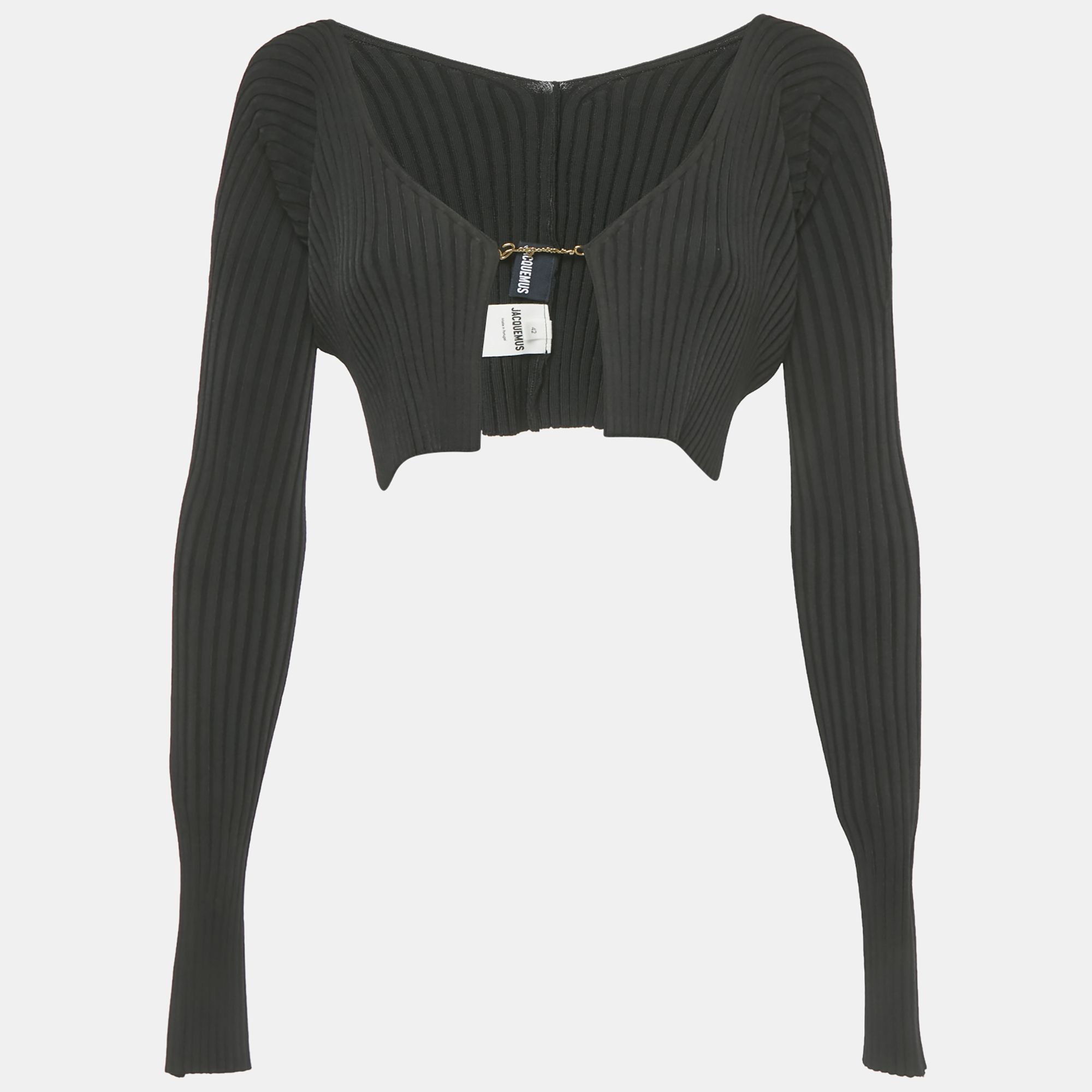 

Jacquemus Black Rib Knit Logo Detail Crop Cardigan L