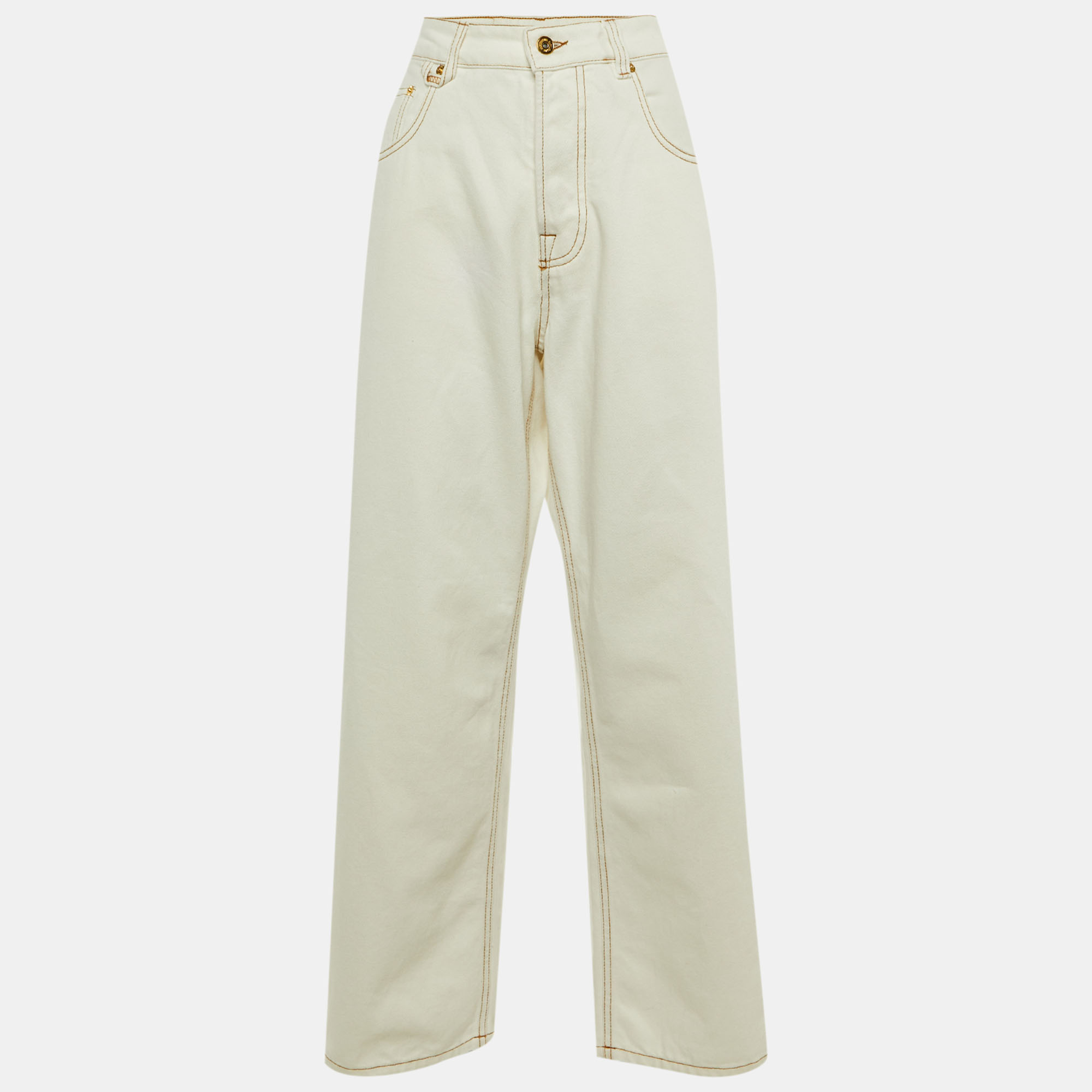 

Jacquemus Ivory Denim Les Sculptures Le de Nime Wide Leg Jeans S/Waist 30.5", White