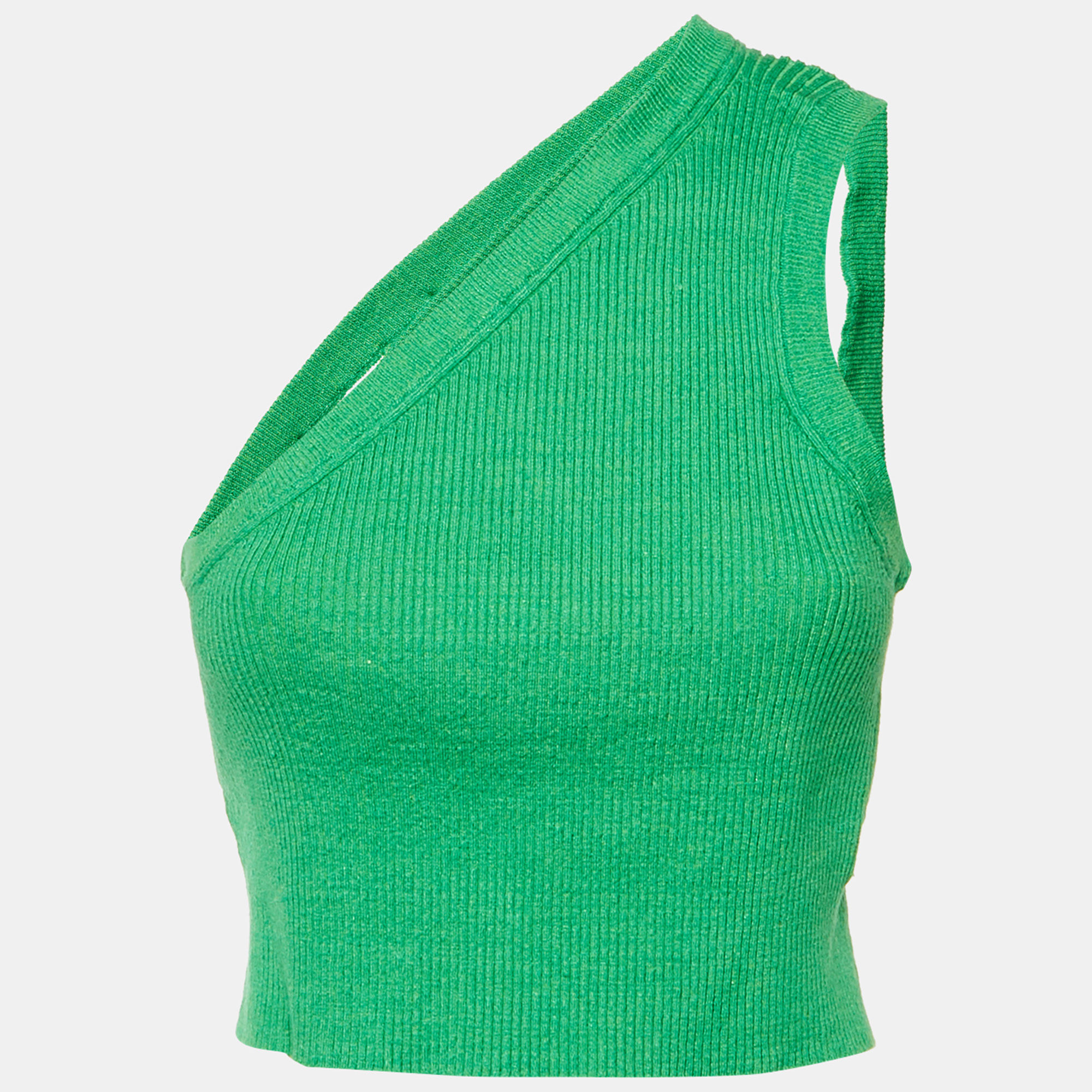 Pre-owned Jacquemus Green Linen Rib Knit One Shoulder Cropped Top S