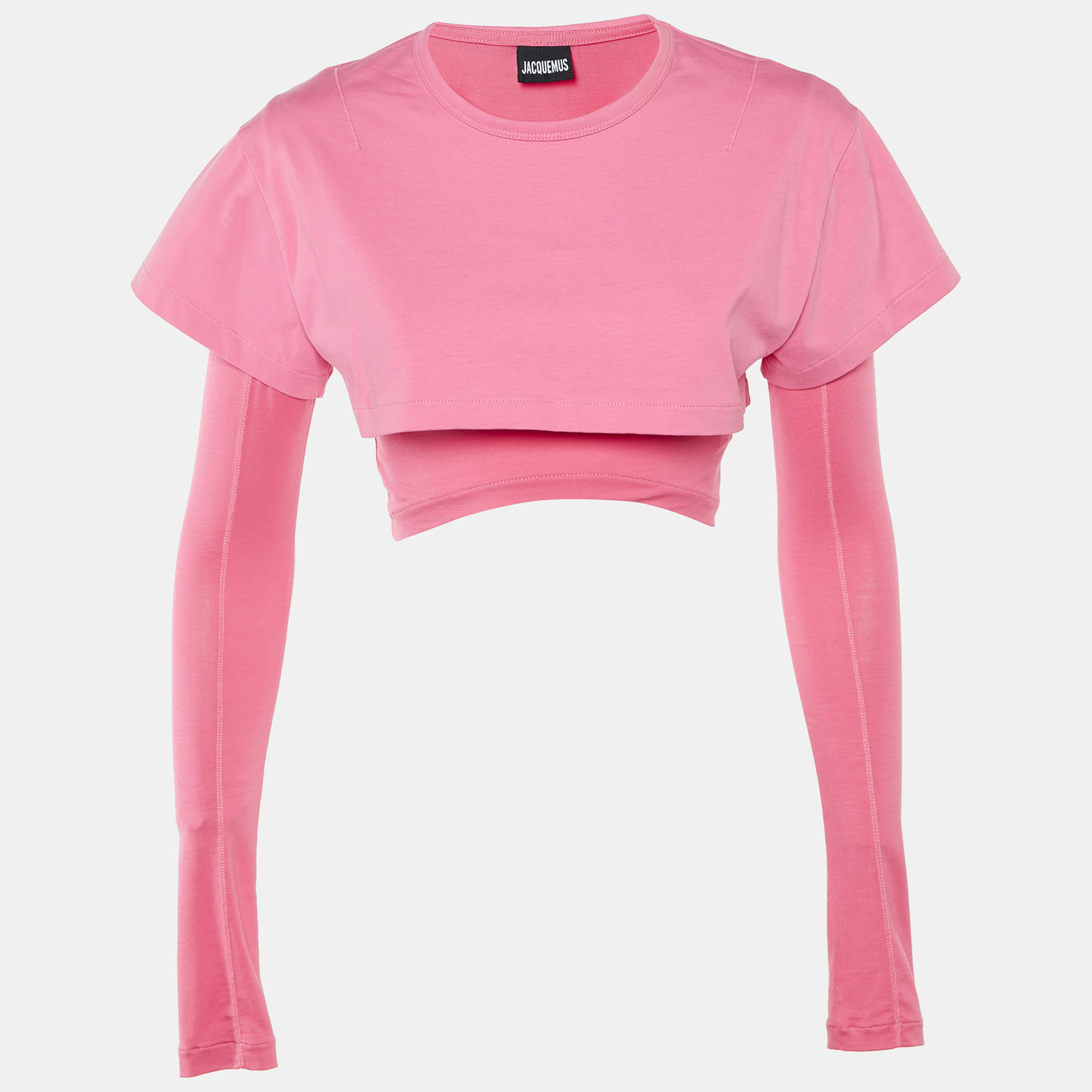 Pre-owned Jacquemus Pink Cotton Layered Le Double Cropped T-shirt S