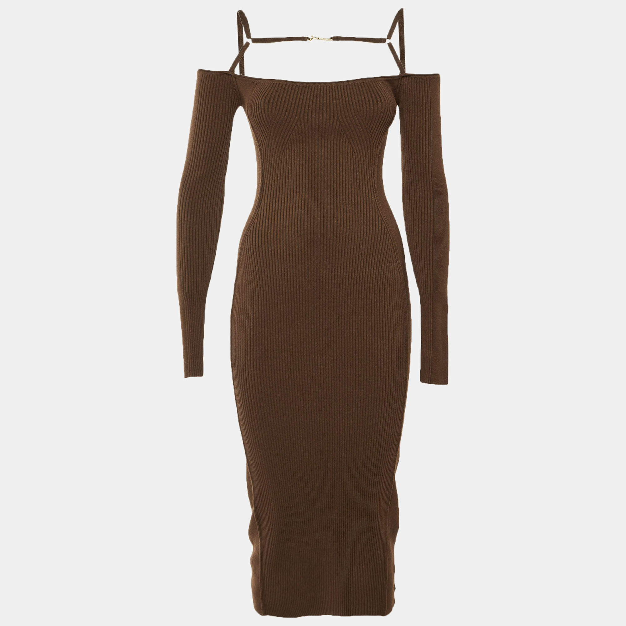 

Jacquemus Brown Jersey Knit Cut Out Detail La Robe Sierra Midi Dress S