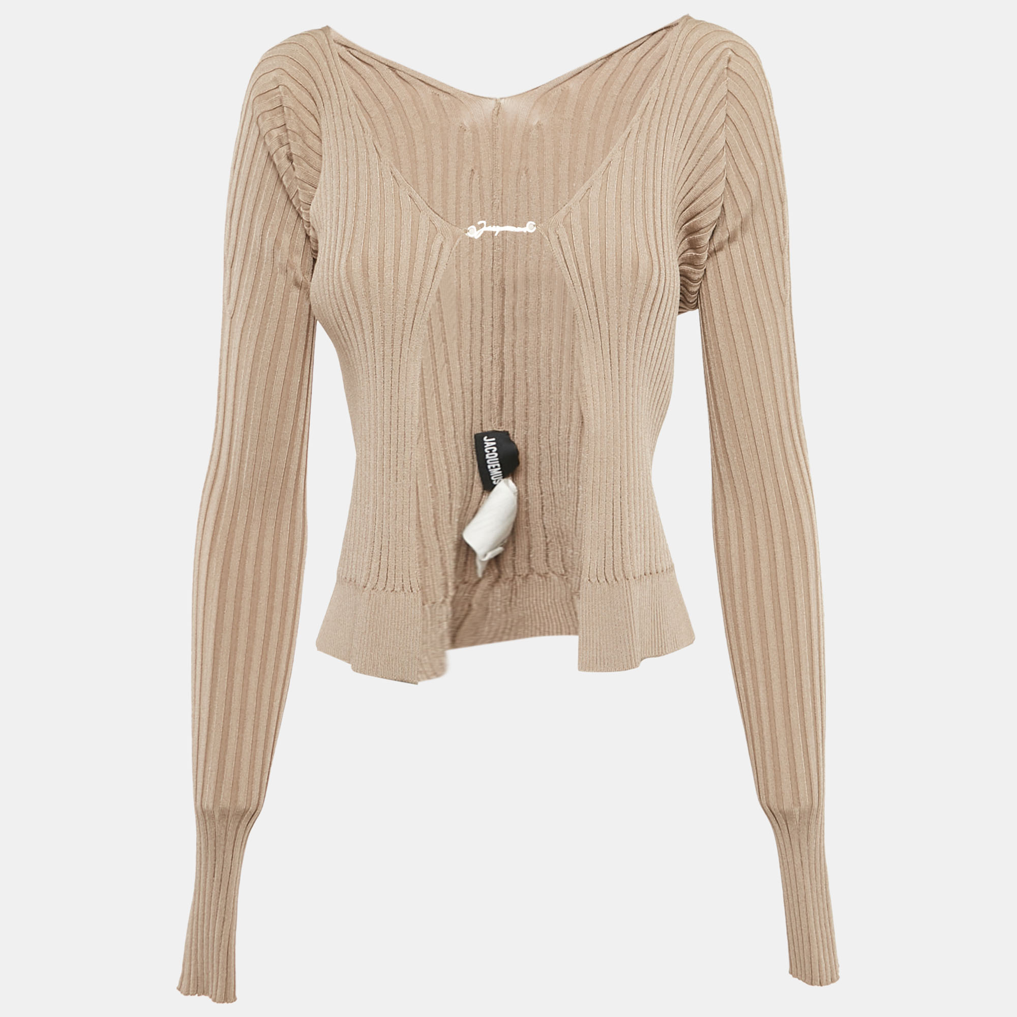 مملوكة مسبقًا Jacquemus Beige Rib Knit La Maille Pralù Le Raphia Cardigan S
