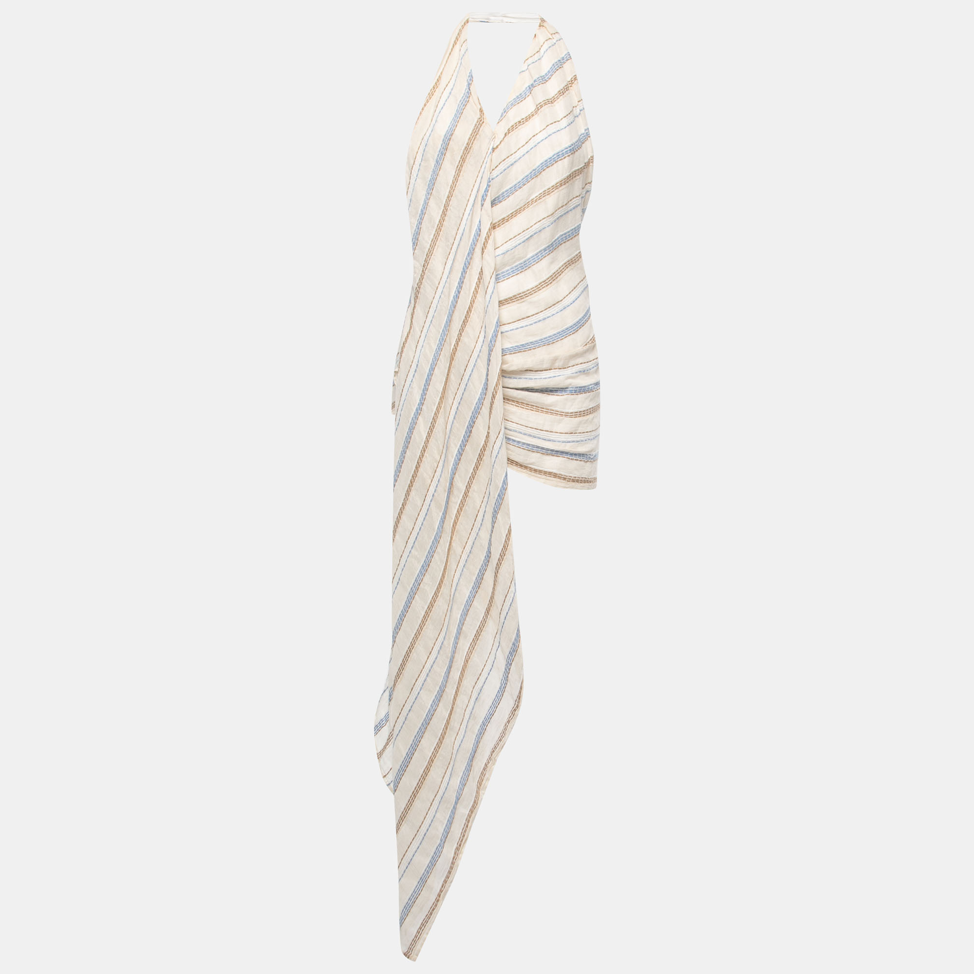 Pre-owned Jacquemus Beige Striped Cotton Blend Halter Neck Spezzia Mini Dress Xs