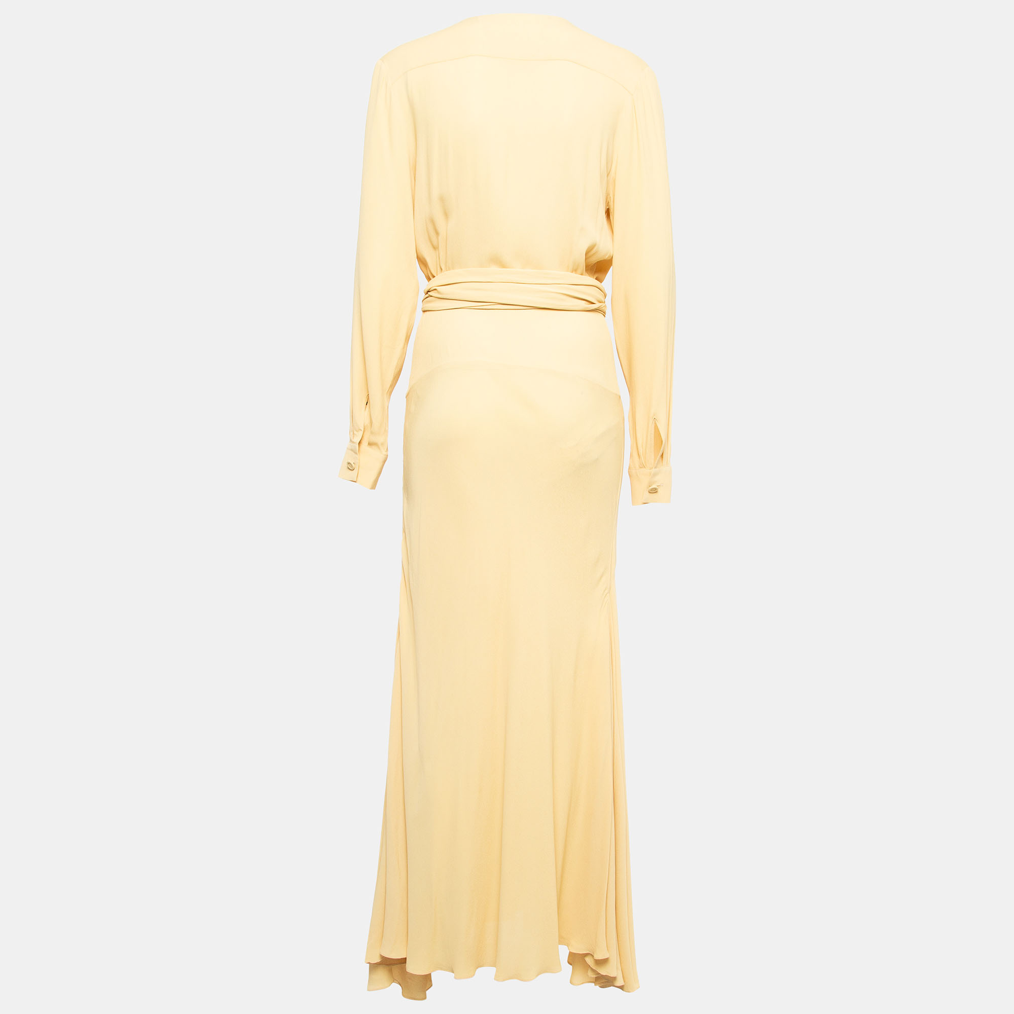 

Jacquemus Yellow Crepe Waist Tie Detail Maxi Dress