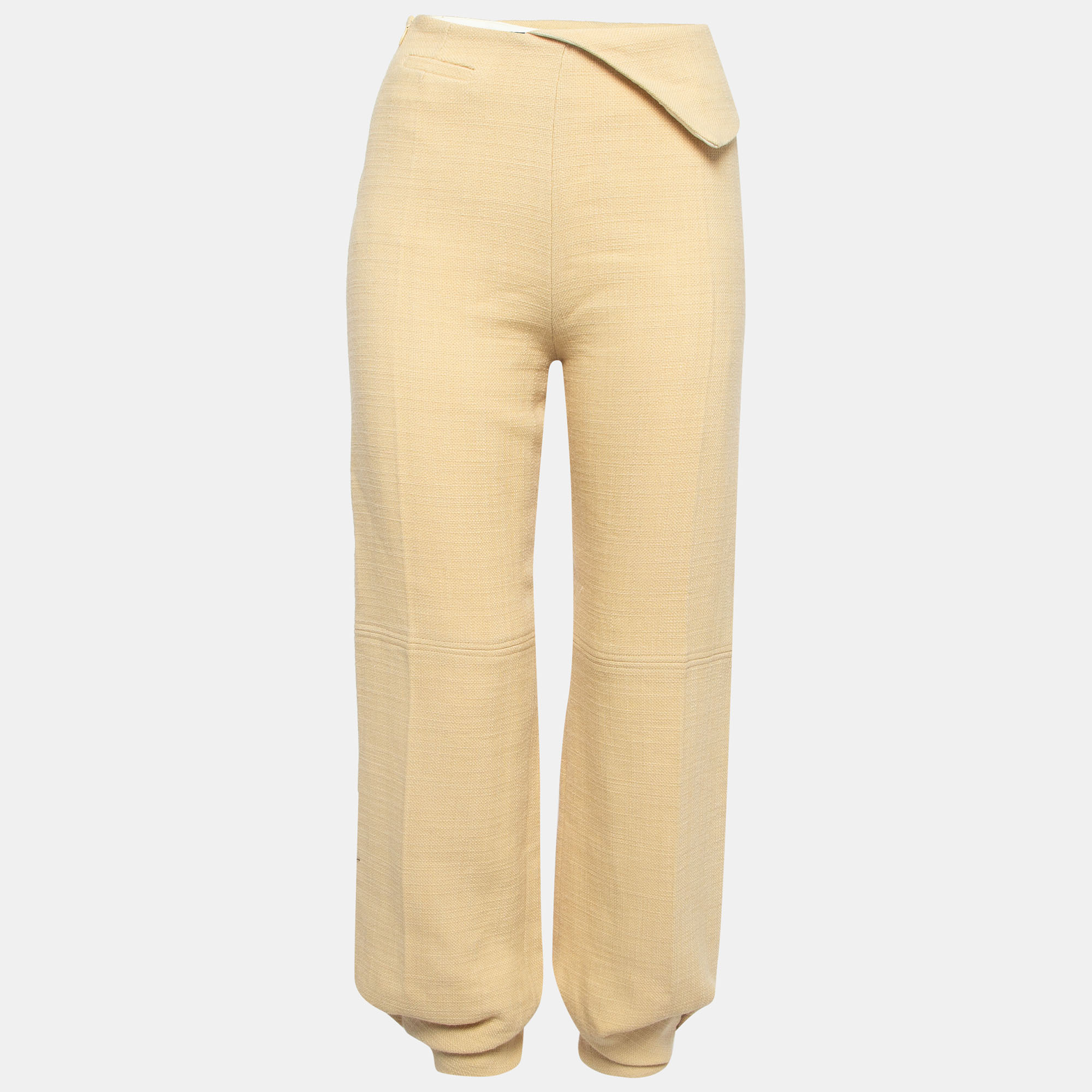 Yellow Wool Blend Ankle Gathered Trousers