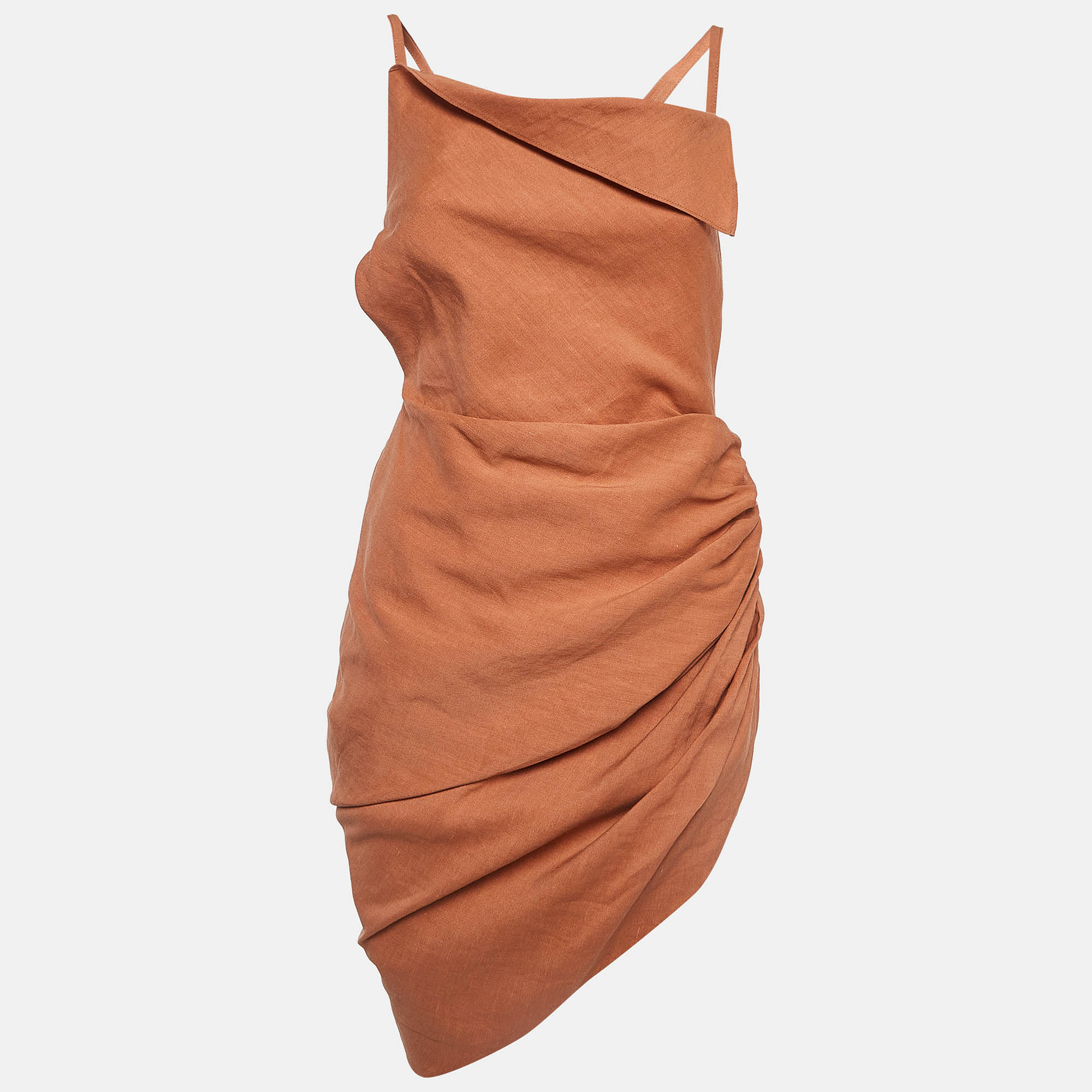 Pre-owned Jacquemus La Robe Saudade Orange Hemp Blend Asymmetrical Mini Dress S