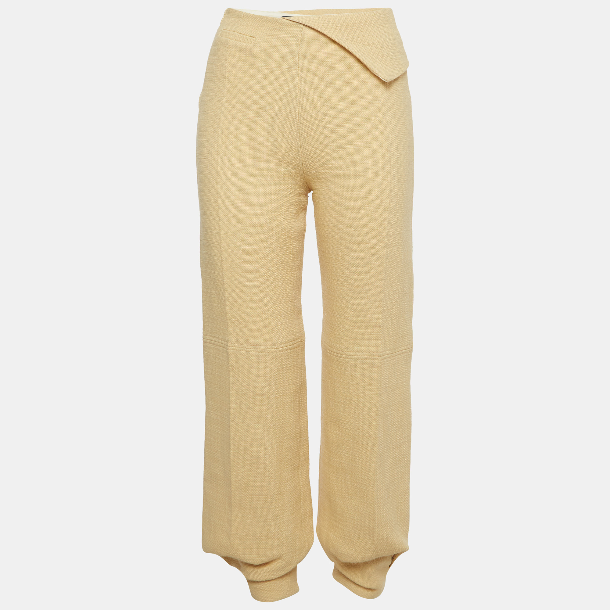 

Jacquemus Yellow Wool Blend Buttoned Hem Trousers S