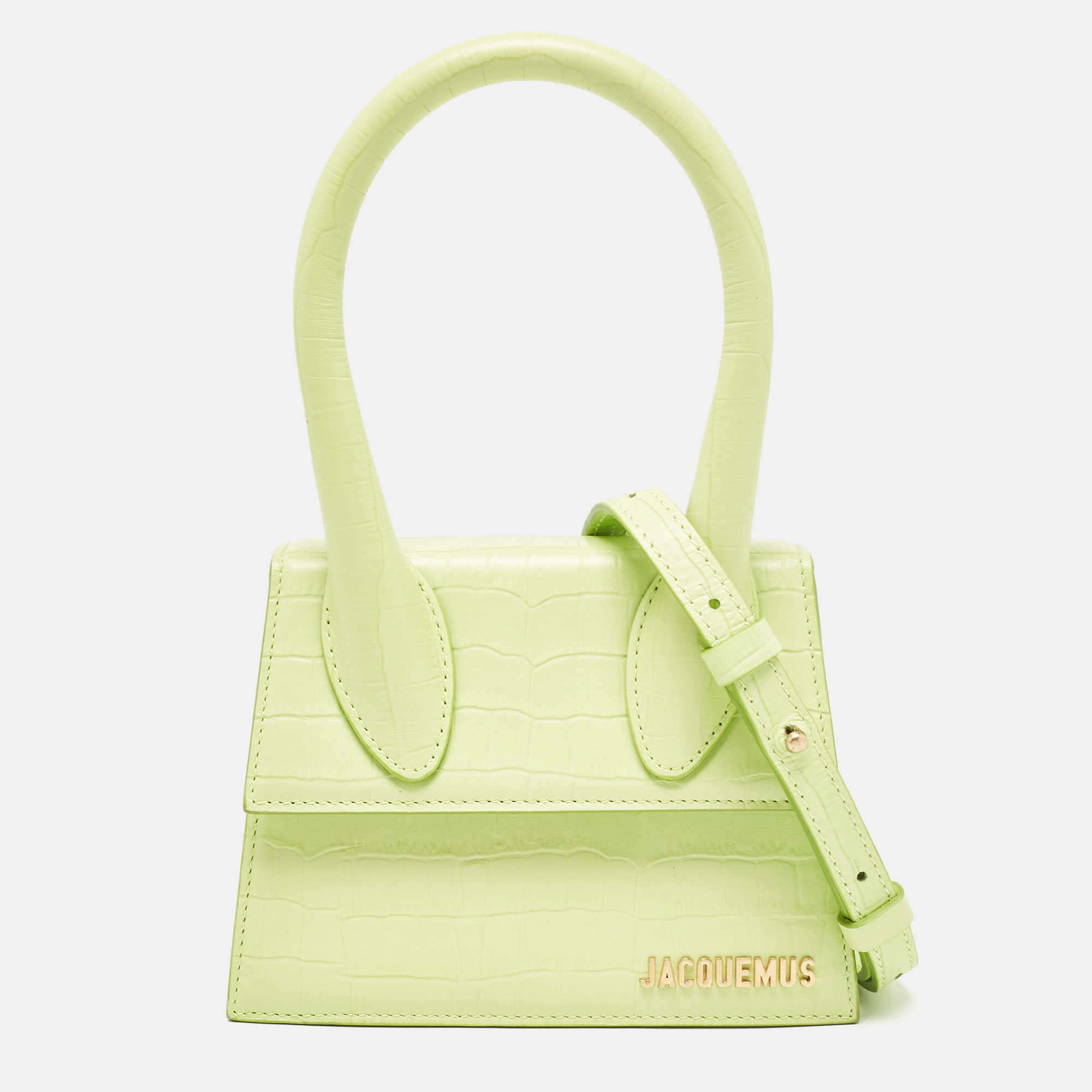 

Jacquemus Light Green Croc Embossed Leather Le Chiquito Moyen Top Handle Bag