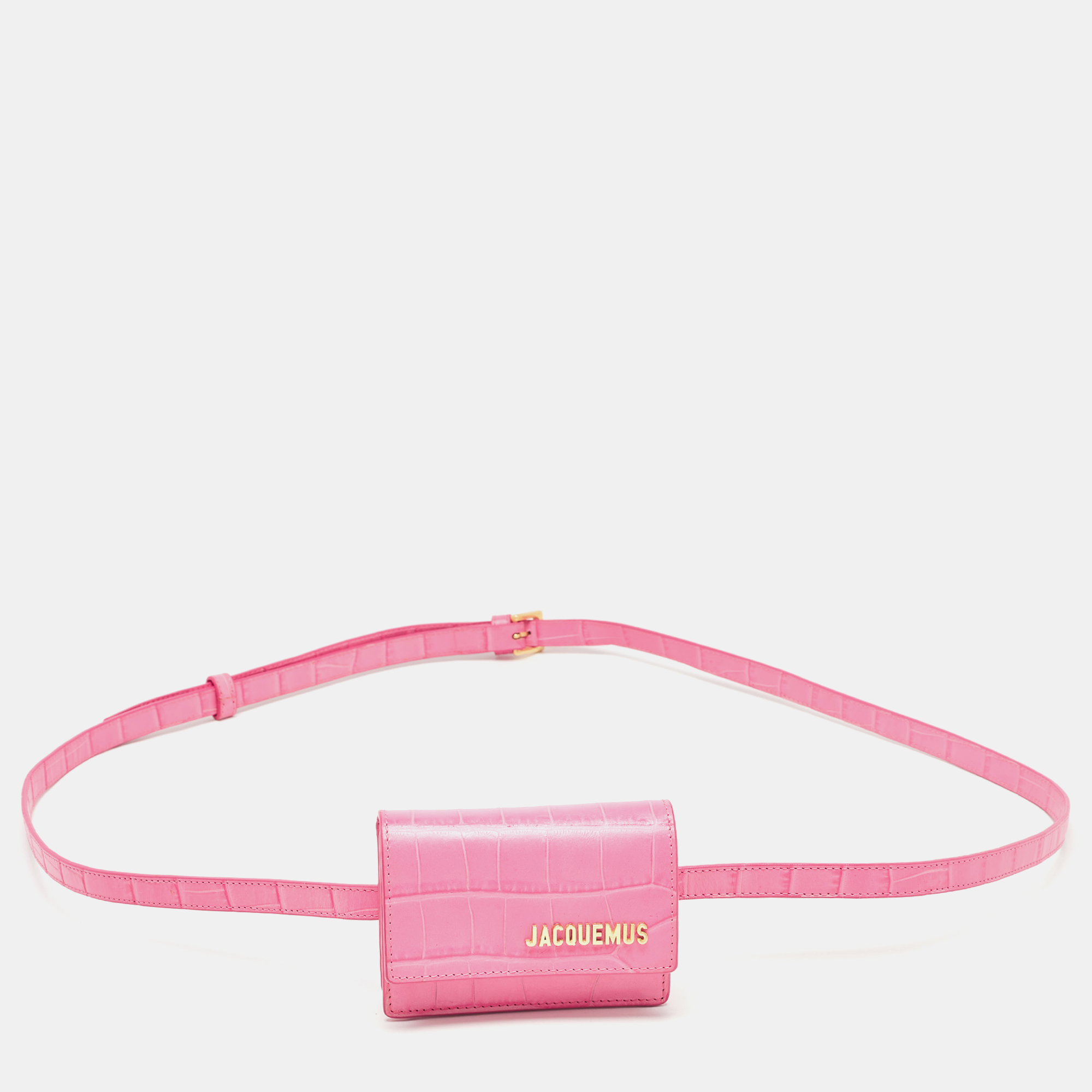 

Jacquemus Pink Croc Embossed Leather La Riviera Double Tour Belt Bag