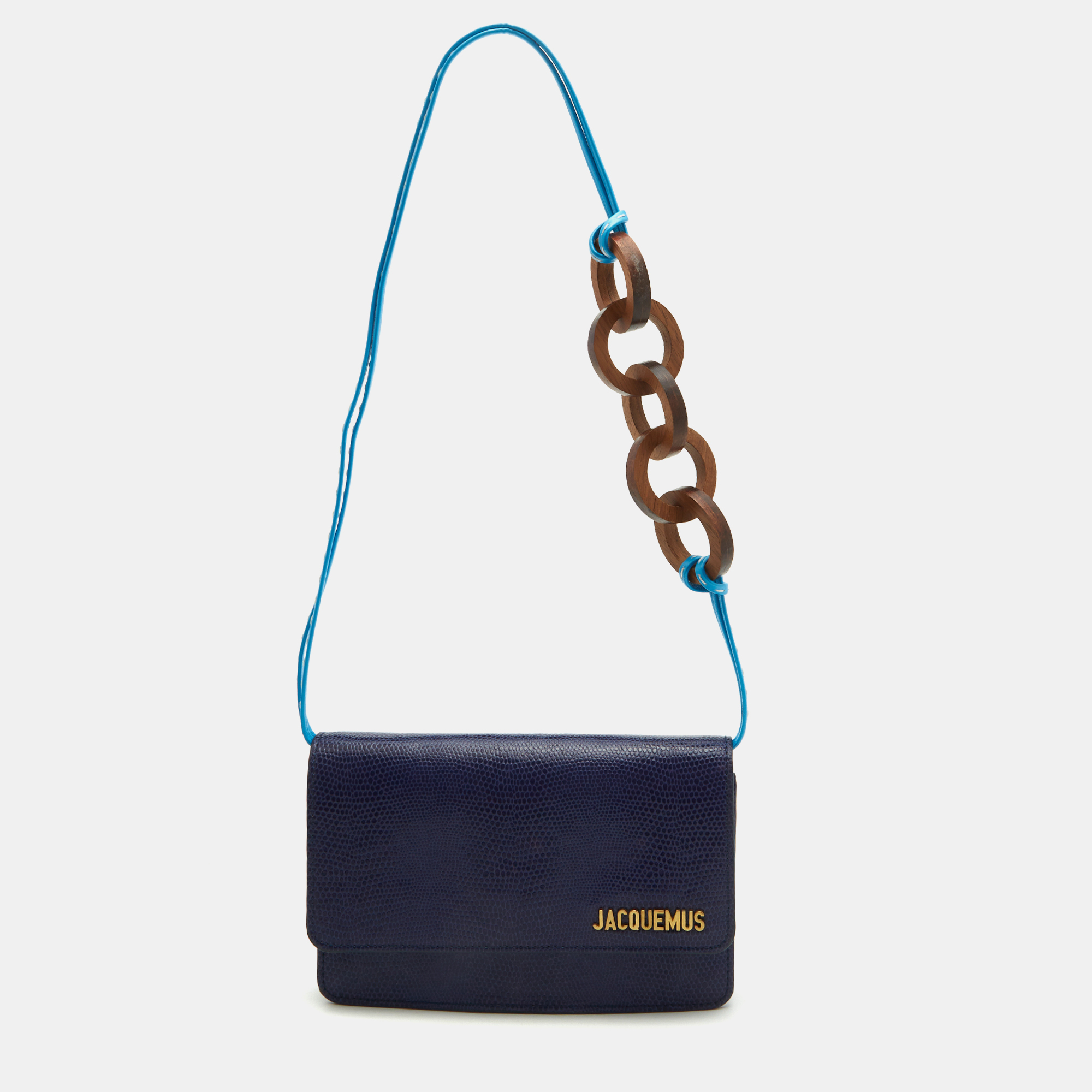 

Jacquemus Dark Blue Lizard Embosed Leather Le Riveira Shoulder Bag