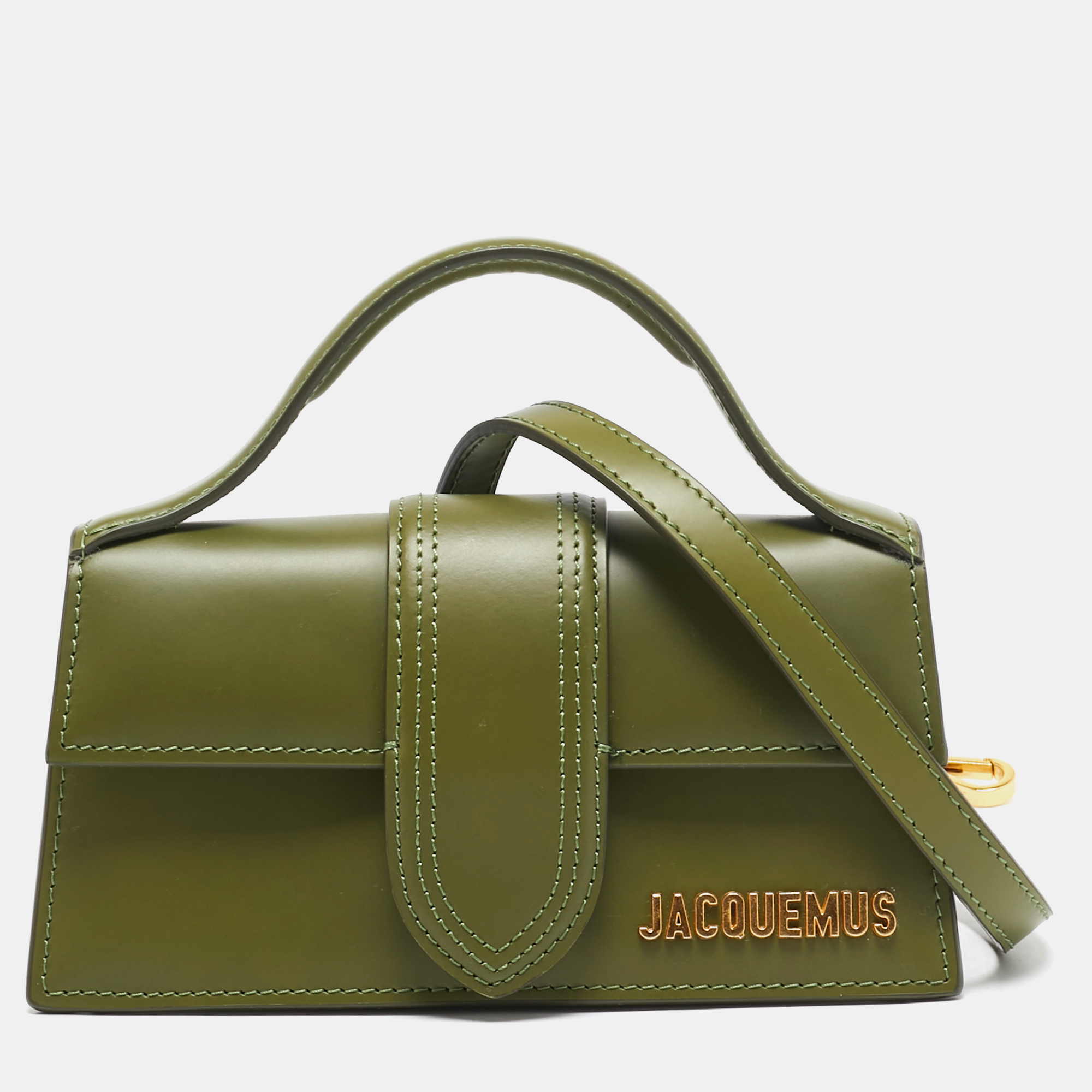 

Jacquemus Olive Green Leather Le Bambino Top Handle Bag