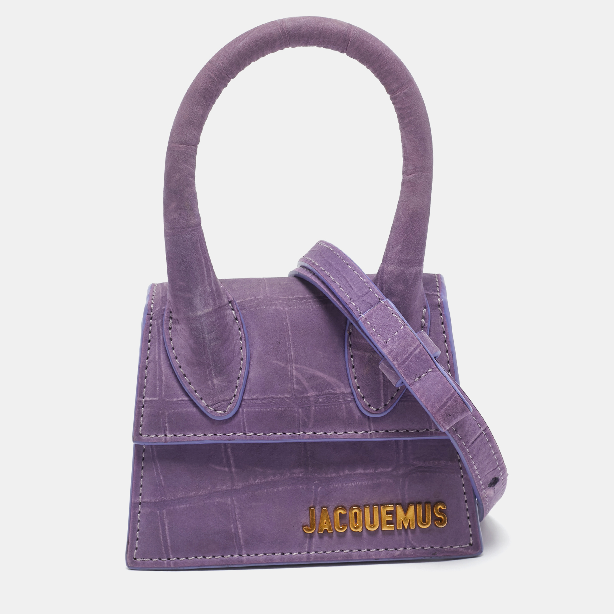 

Jacquemus Purple Croc Embossed Nubuck Leather Mini Le Chiquito Top Handle Bag