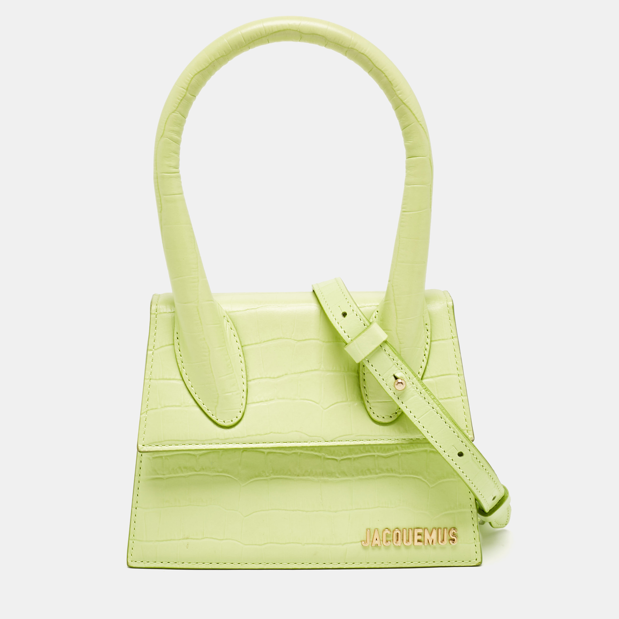 

Jacquemus Light Green Croc Embossed Leather Le Chiquito Moyen Top Handle Bag