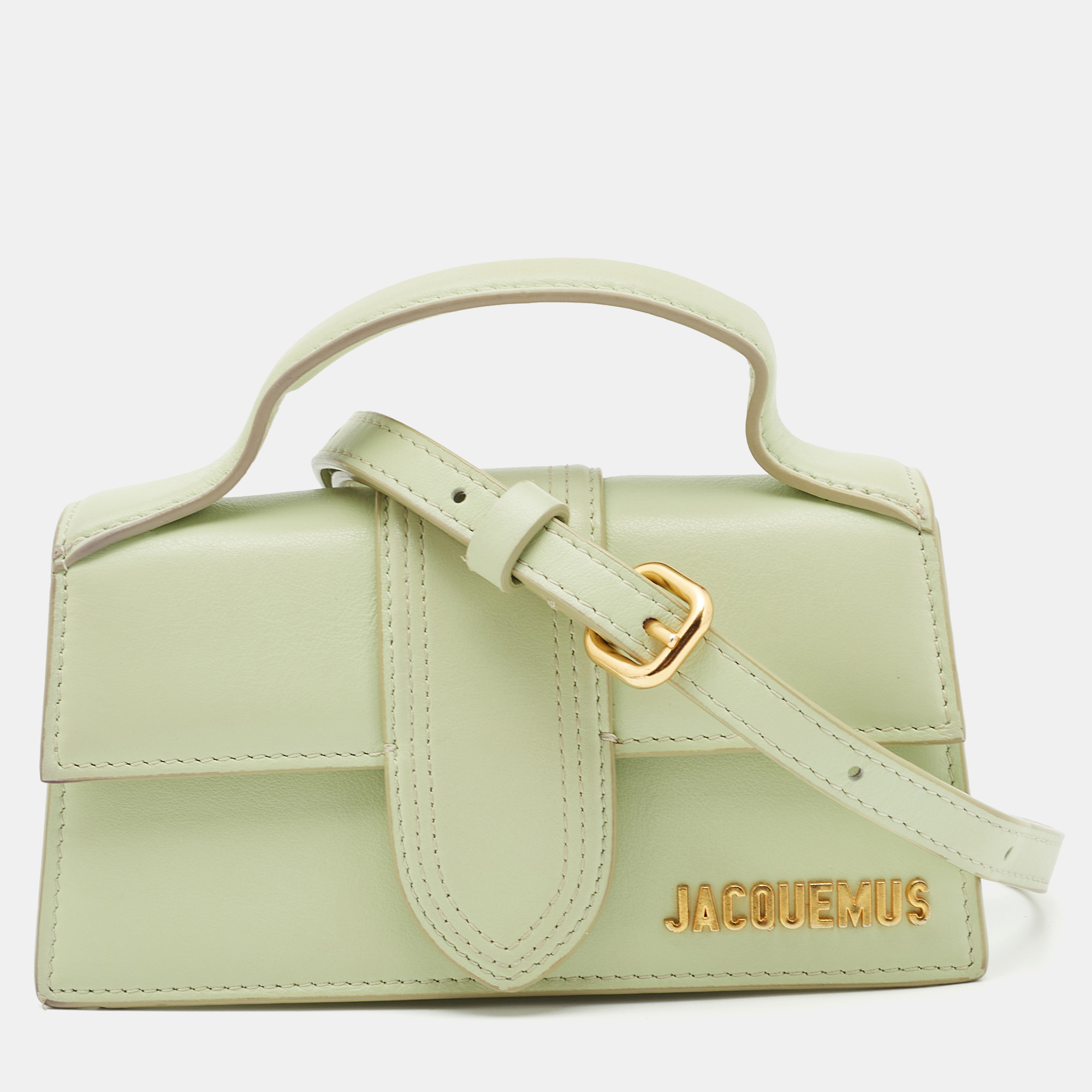 

Jacquemus Light Green Leather Le Bambino Mini Top Handle Bag.