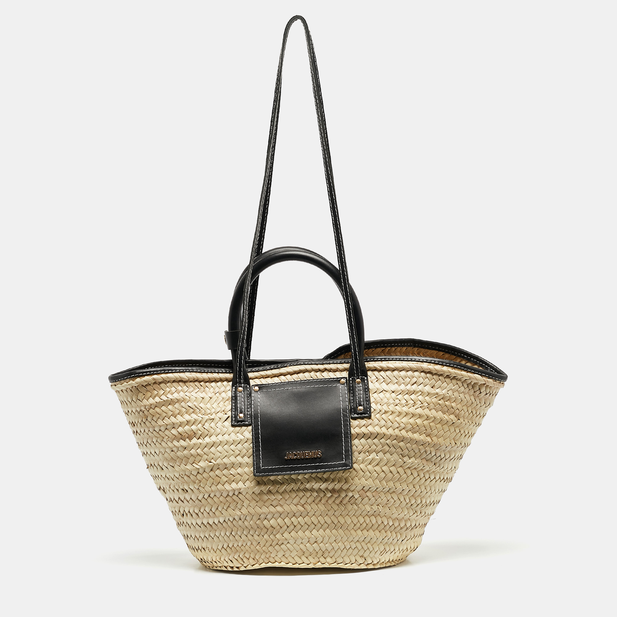 

Jacquemus Black/Cream Raffia and Leather Le Panier Soleil Basket Bag