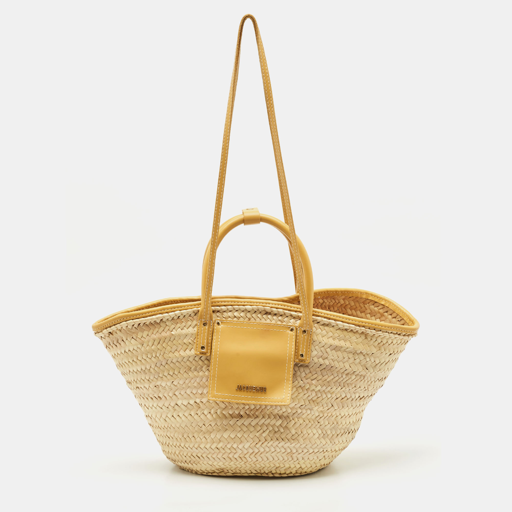 

Jacquemus Beige/Yellow Straw and Leather Le Panier Soleil Basket Tote