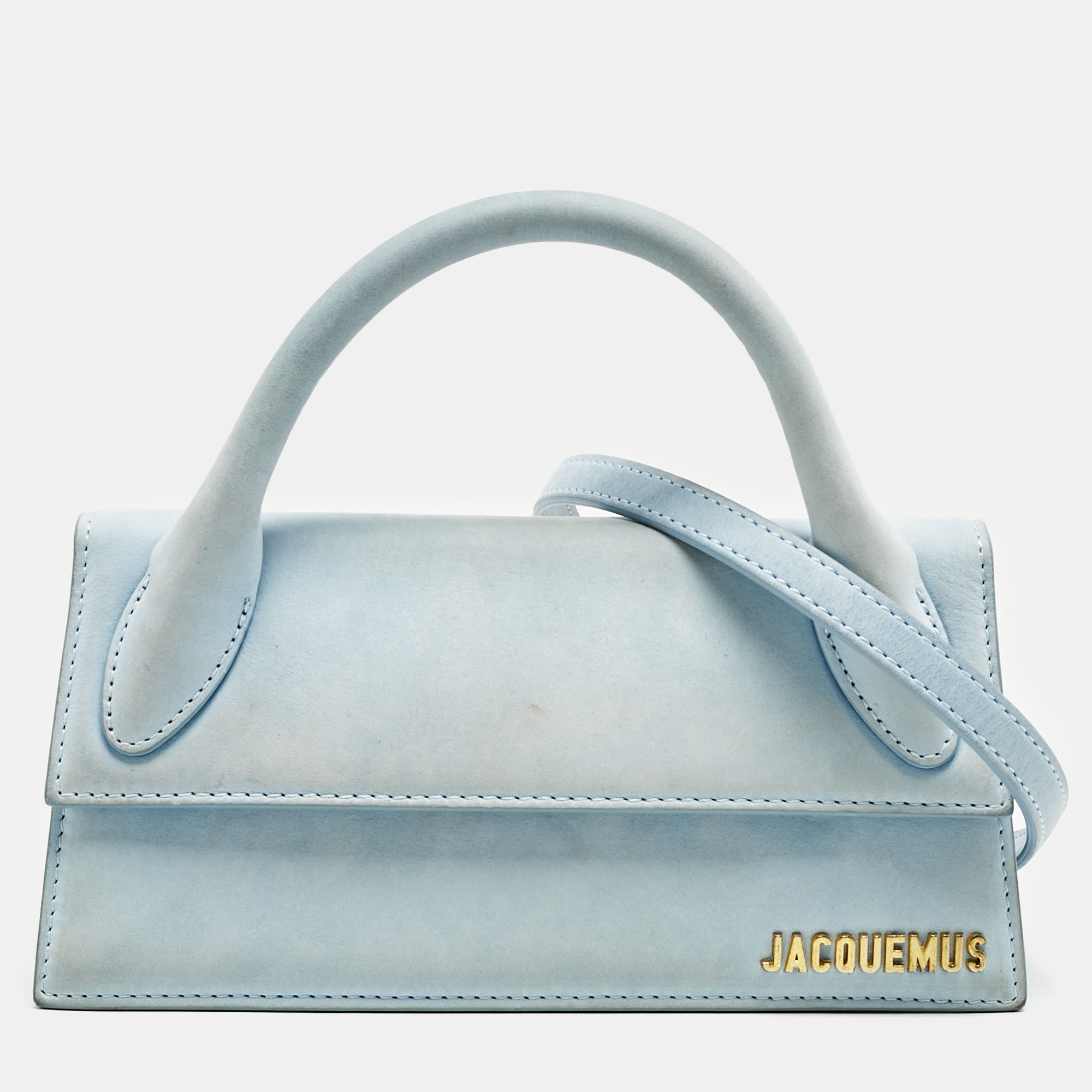 

Jacquemus Light Blue Suede Long Le Chiquito Top Handle Bag