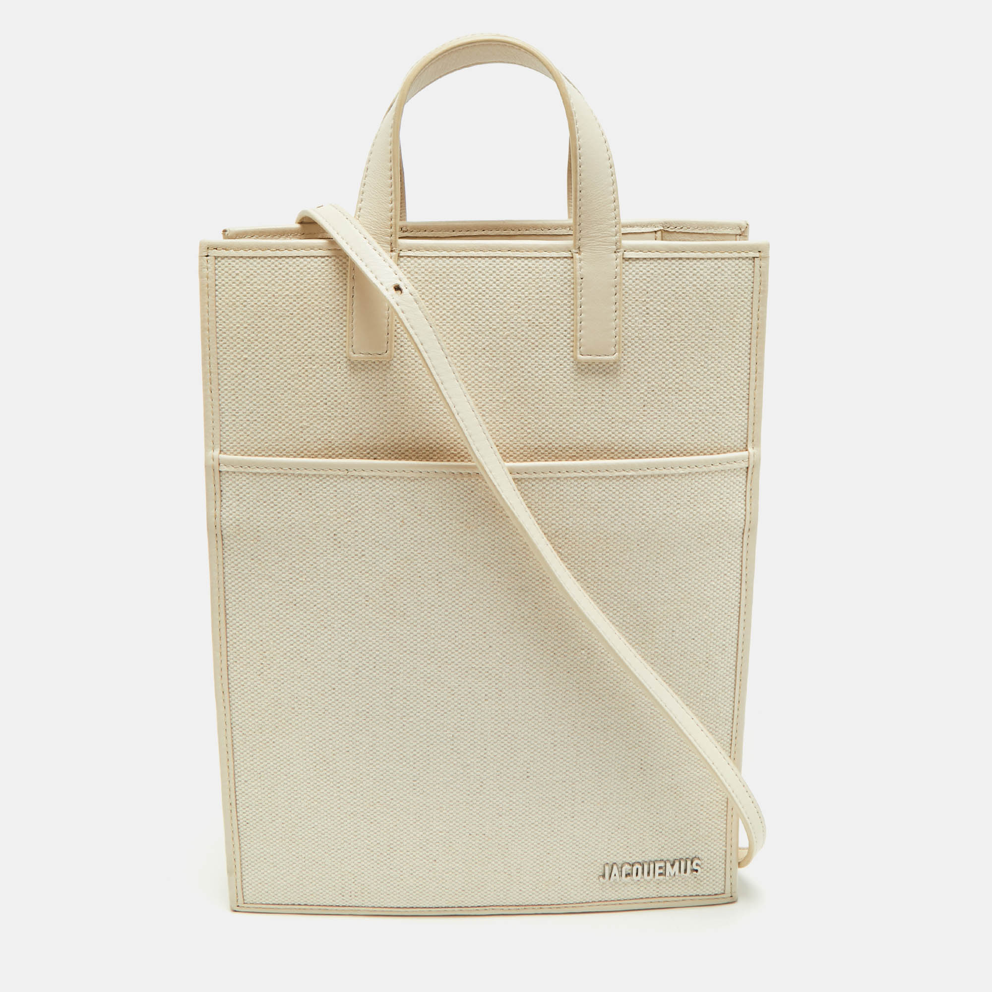 Pre-owned Jacquemus Off White Canvas And Leather Le Cabas Tote