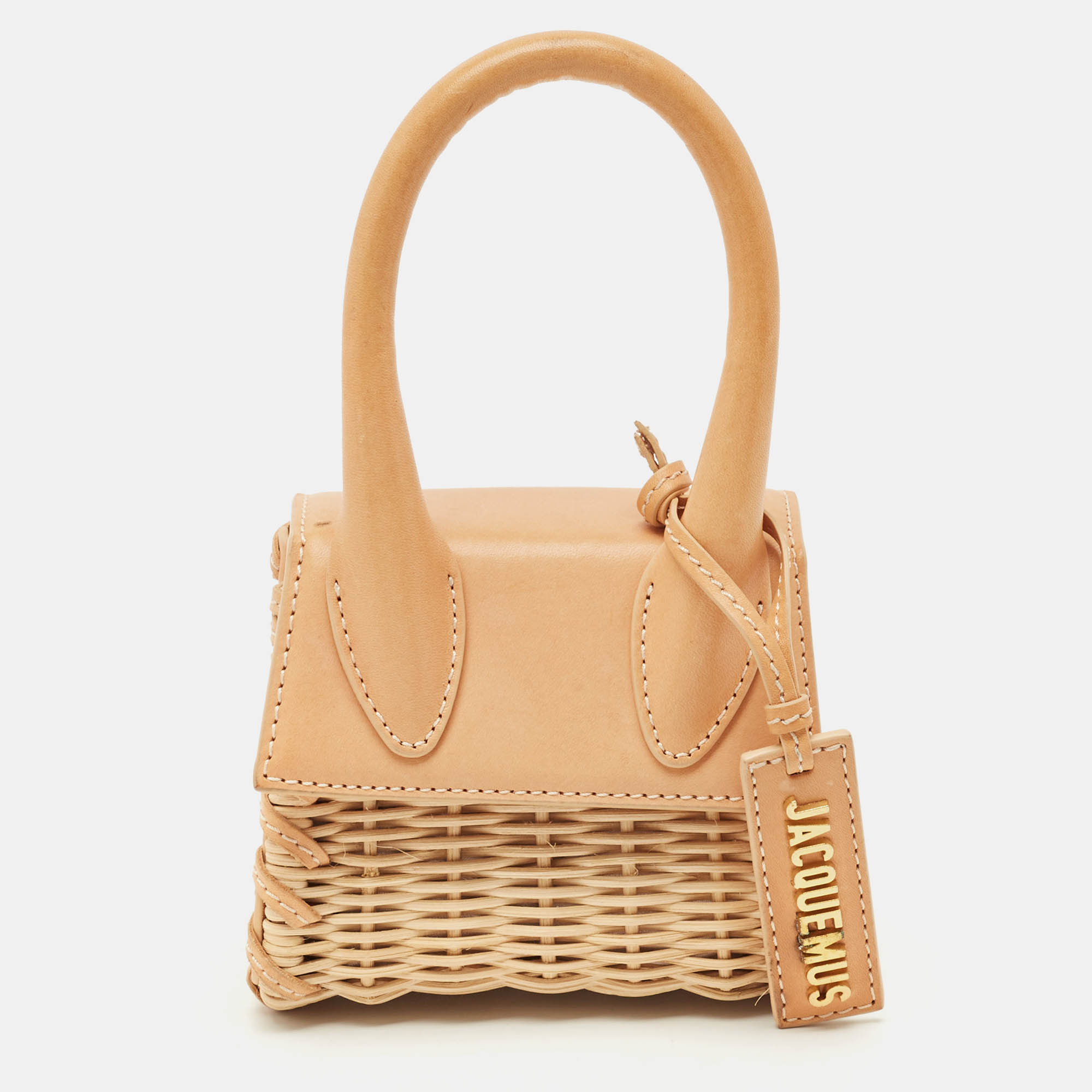 Pre-owned Jacquemus Beige/cream Rattan And Leather Mini Wicker Le Chiquito Top Handle Bag