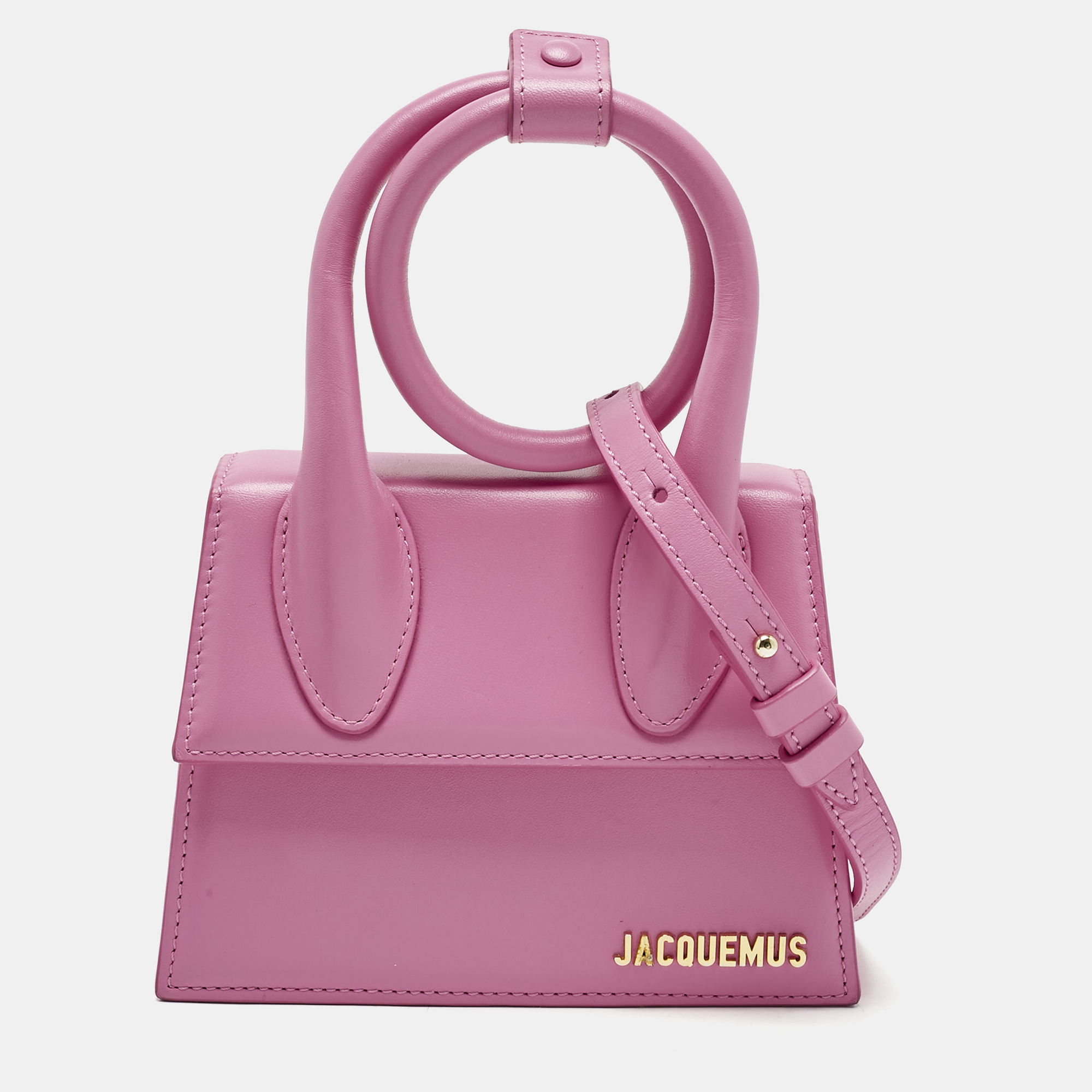 Pre-owned Jacquemus Fuchsia Leather Le Chiquito Noeud Top Handle Bag In Pink