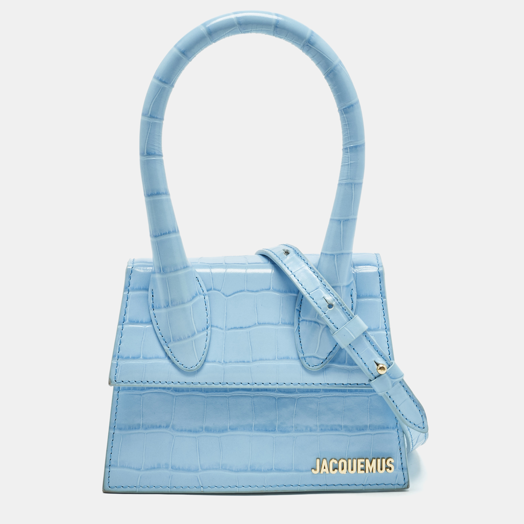 

Jacquemus Light Blue Croc Embossed Le Chiquito Moyen Top Handle Bag