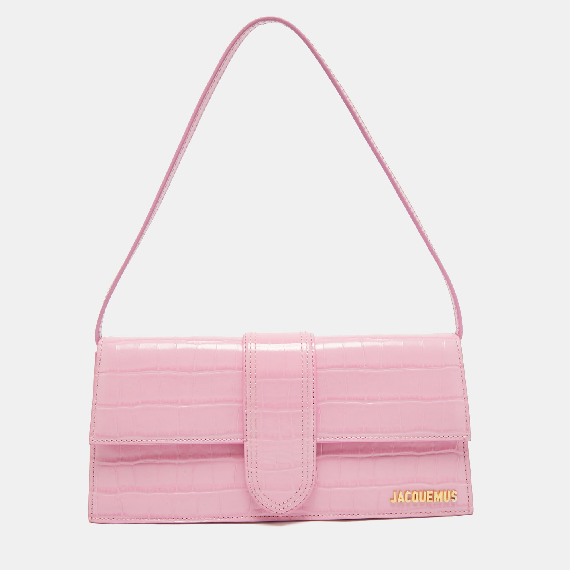 

Jacquemus Pink Croc Embossed Leather Le Bambino Long Shoulder Bag