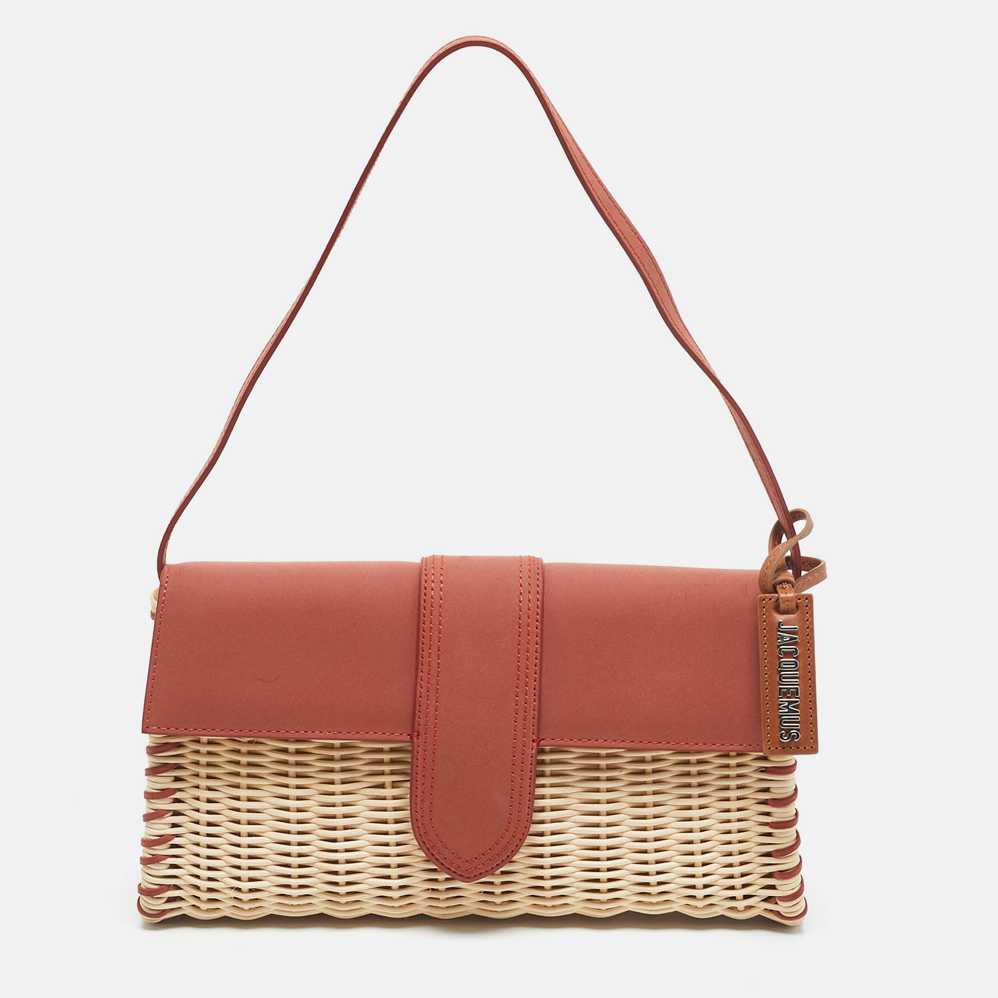 

Jacquemus Brick Brown/Cream Nubuck Leather and Wicker Le Bambino Long Bag