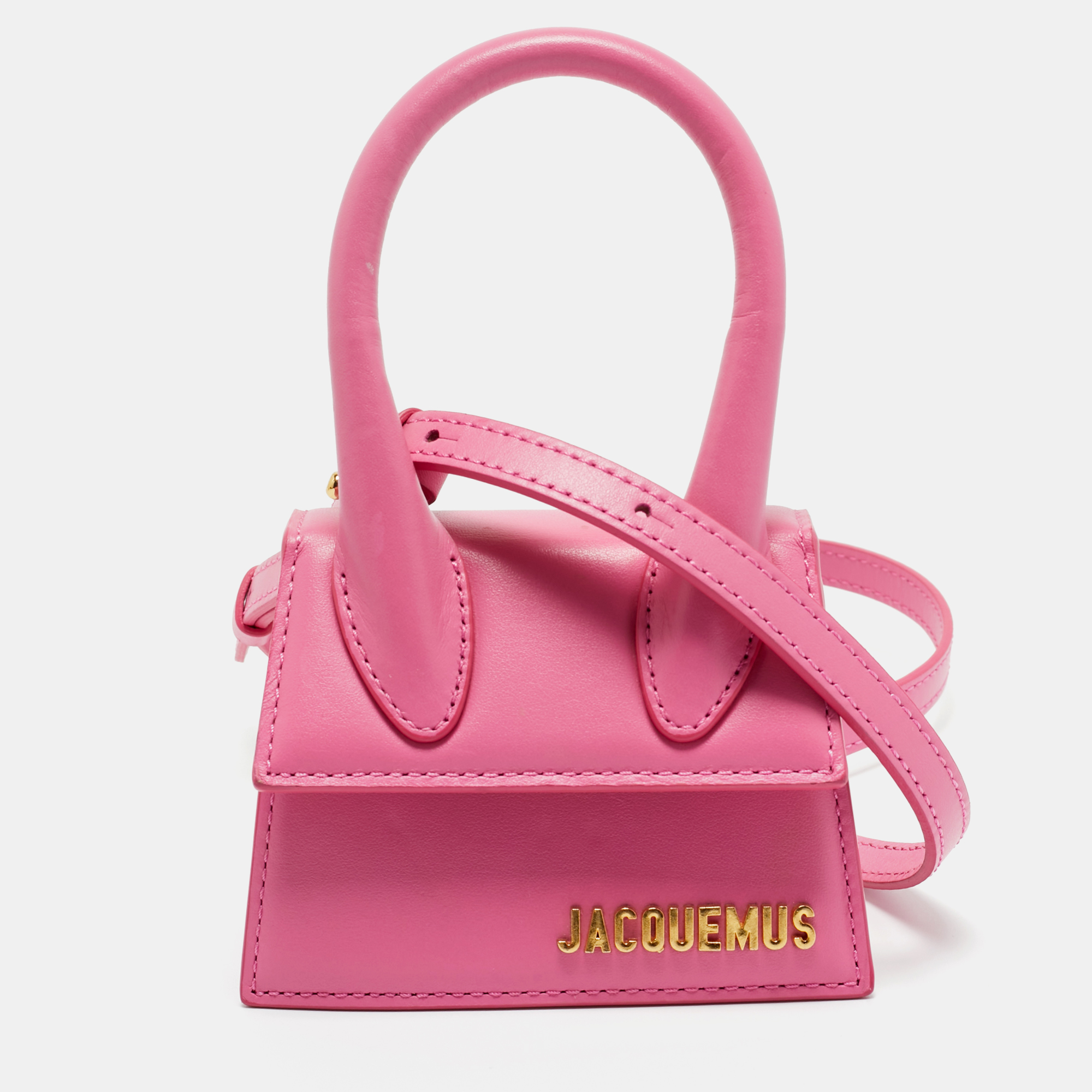 Pre-owned Jacquemus Fuchsia Leather Mini Le Chiquito Top Handle Bag In Pink