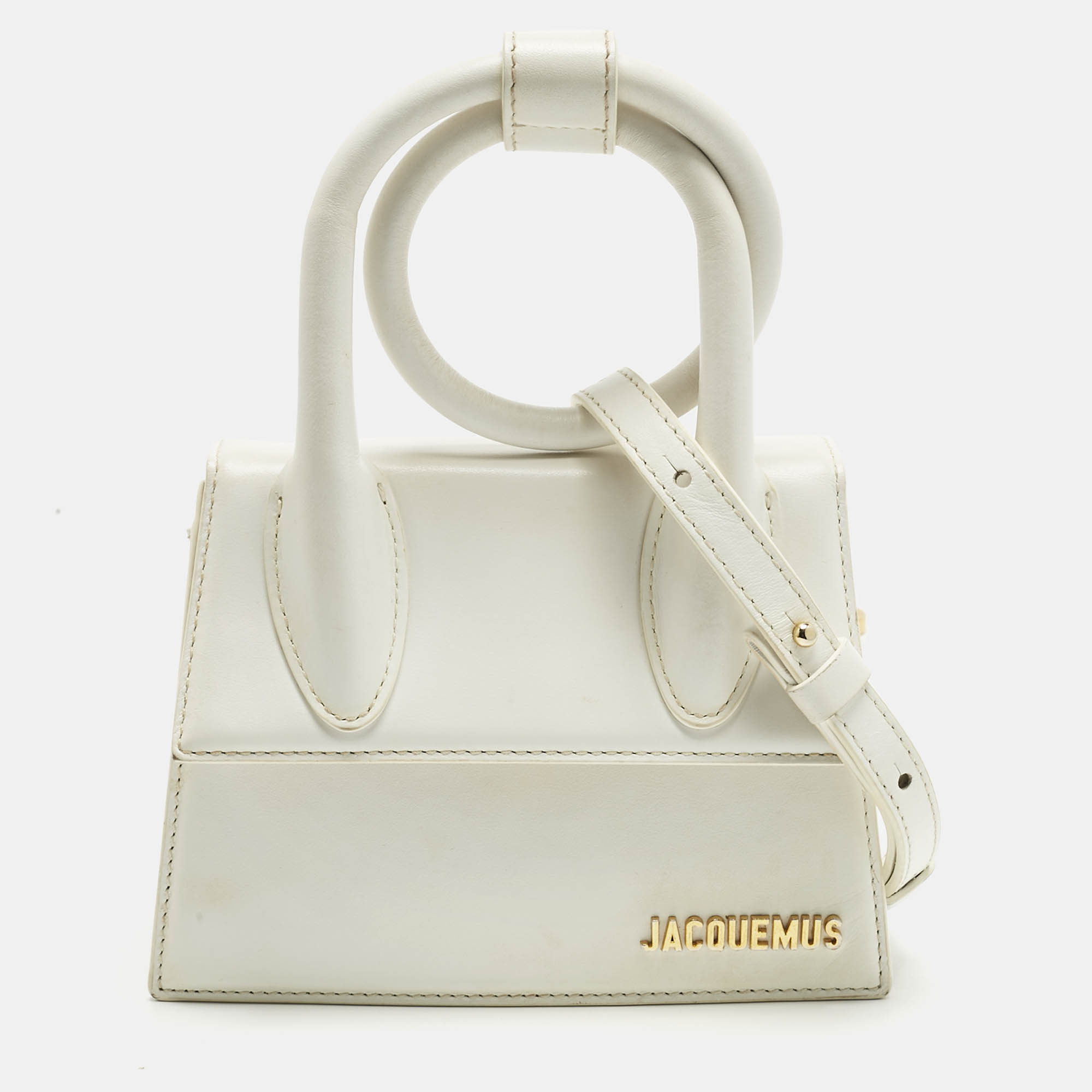 

Jacquemus White Leather Le Chiquito Noeud Top Handle Bag