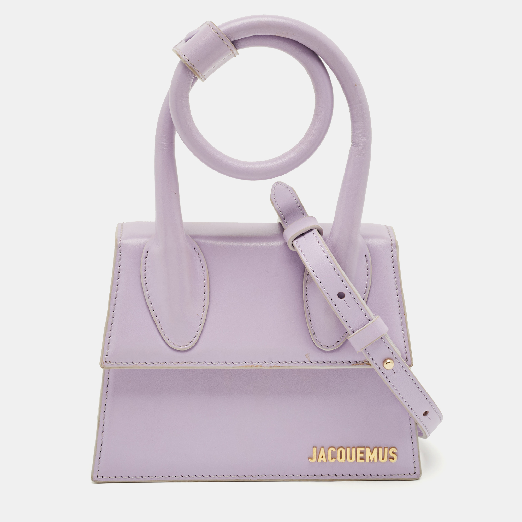 Pre-owned Jacquemus Lilac Leather Le Chiquito Noeud Top Handle Bag In Purple