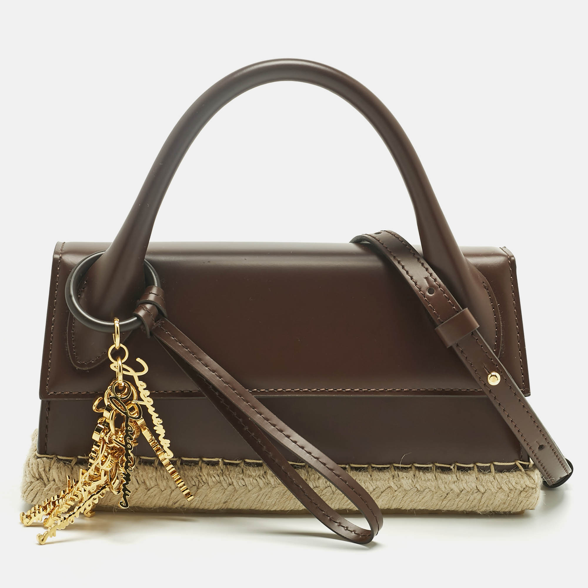 

Jacquemus Dark Brown Leather and Jute Le Chiquito Long Cordao Top Handle Bag