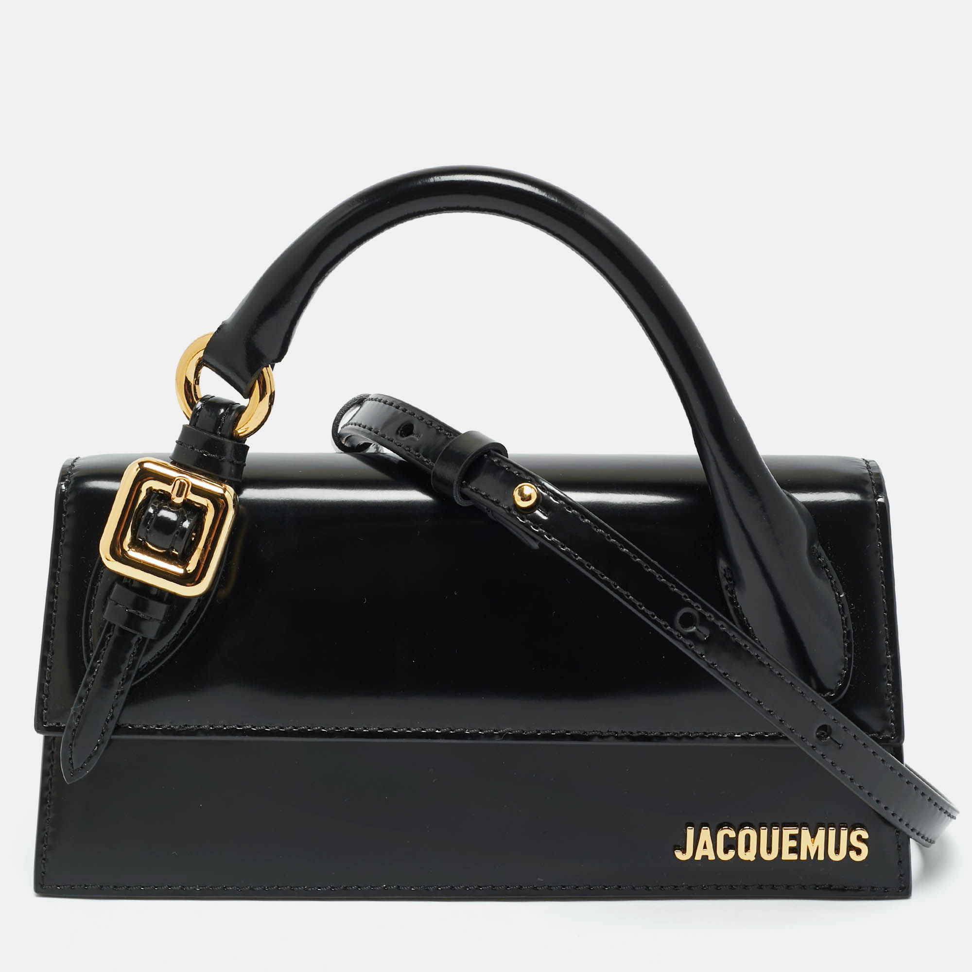 Pre-owned Jacquemus Black Glossy Leather Le Chiquito Long Top Handle Bag
