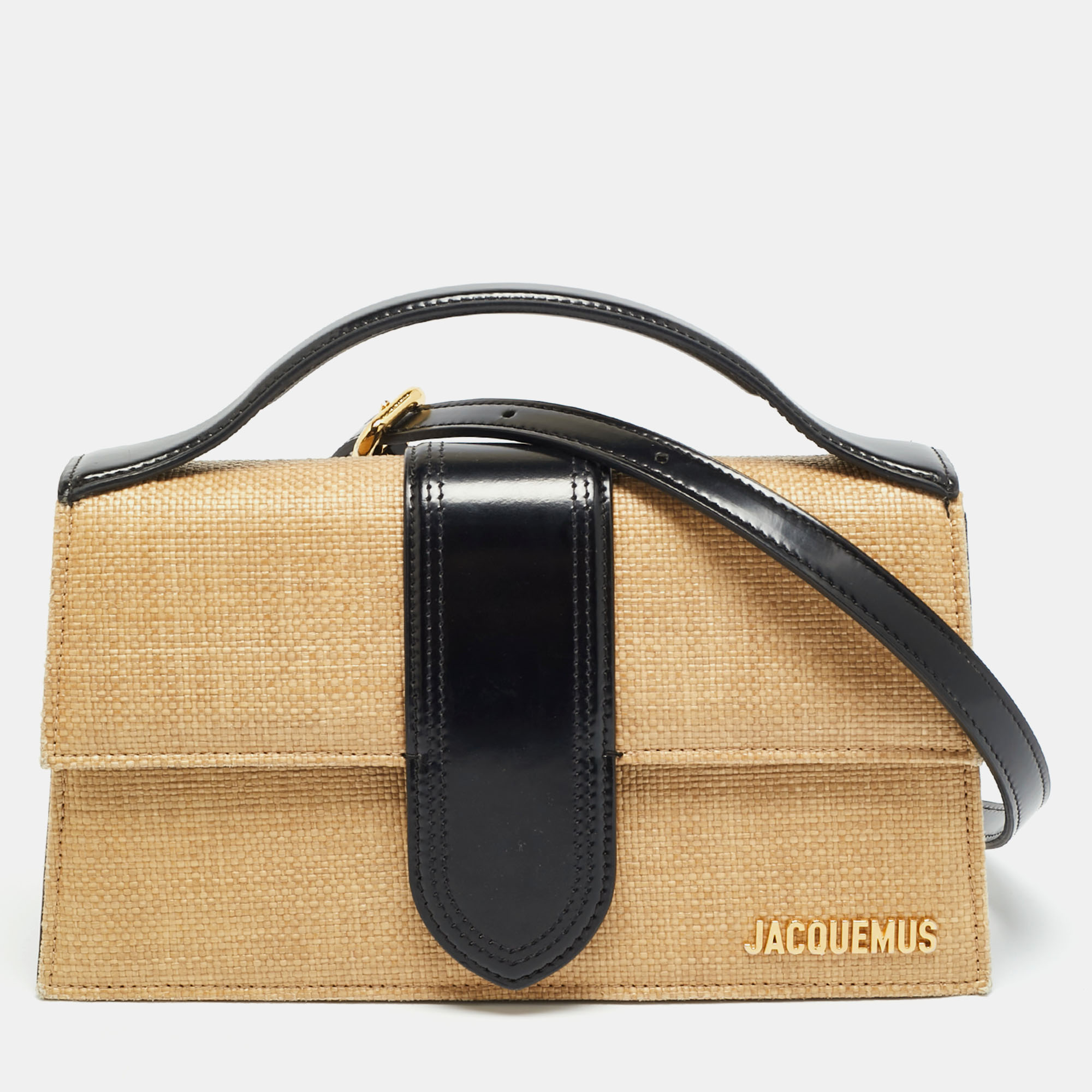 

Jacquemus Le Grand Bambino Brown/Black Raffia Top Handle Bag