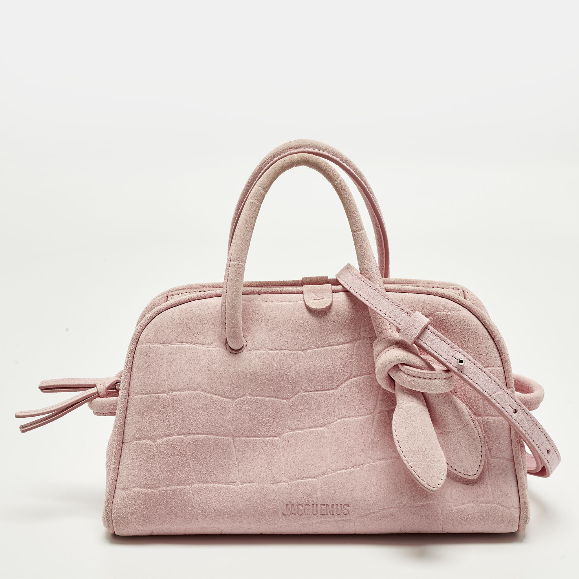 

Jacquemus Le Turismo Petit Pink Croc Embossed Suede Satchel