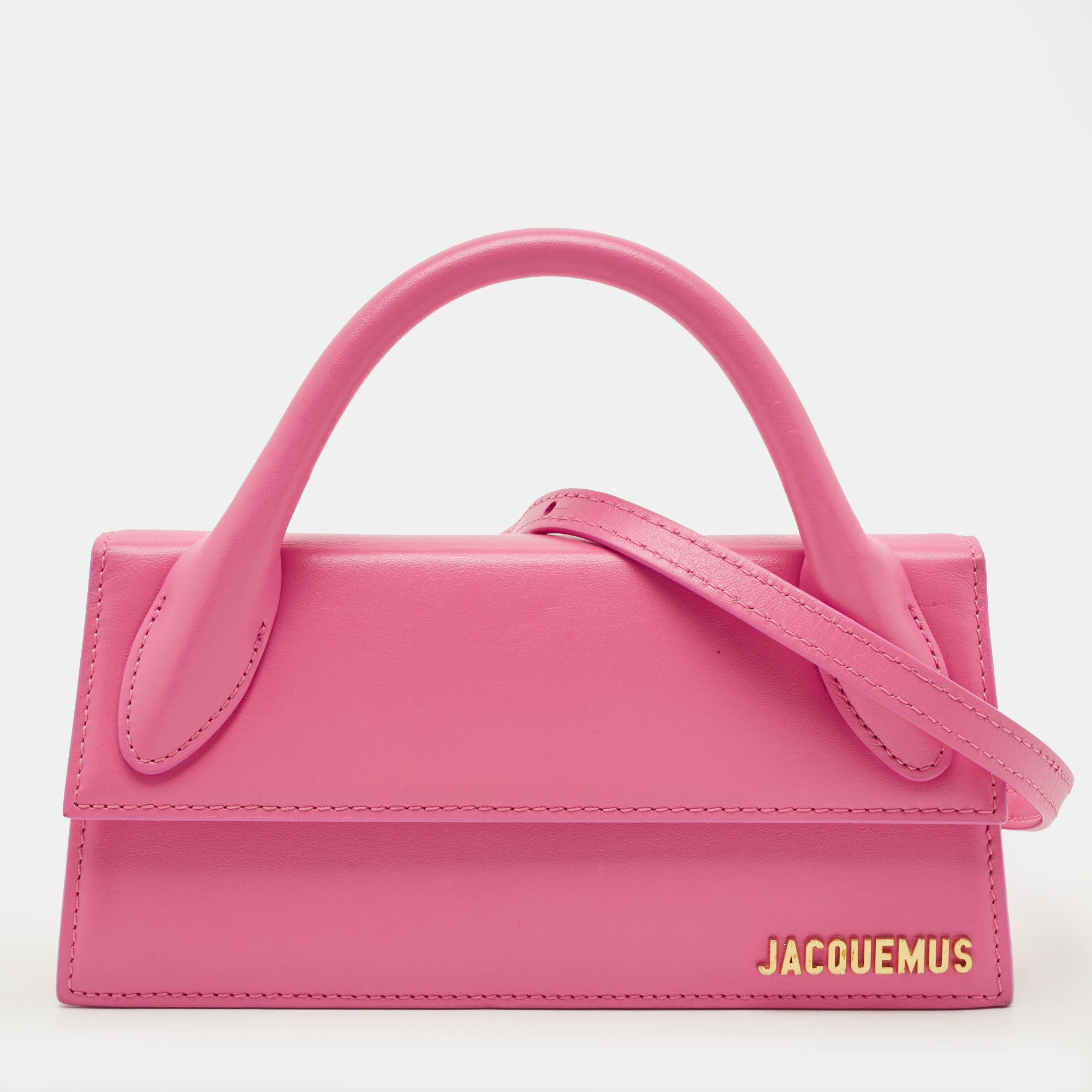 

Jacquemus Le Chiquito Long Pink Leather Top Handle Bag