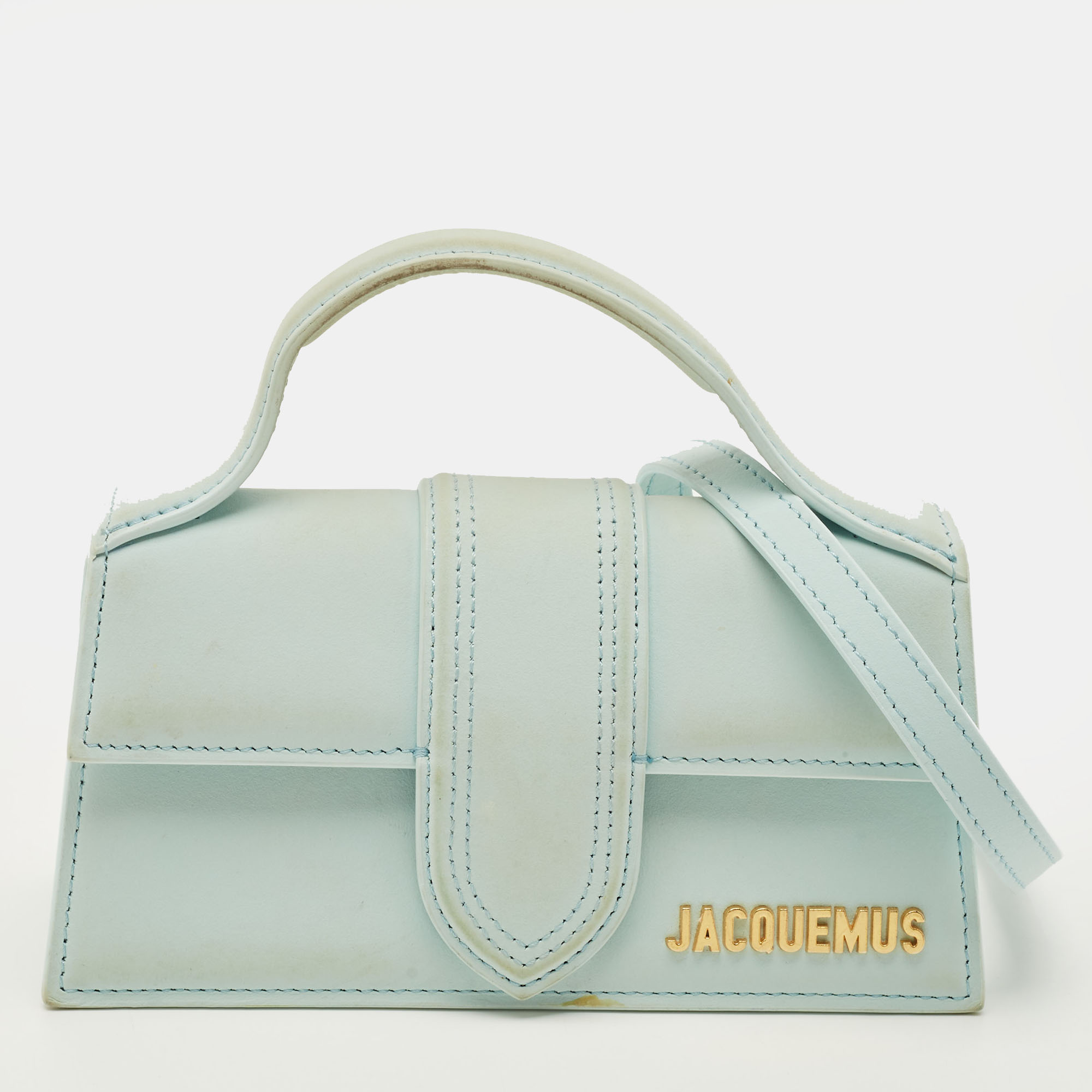 

Jacquemus Le Bambino Mini Light Blue Nubuck Leather Top Handle Bag
