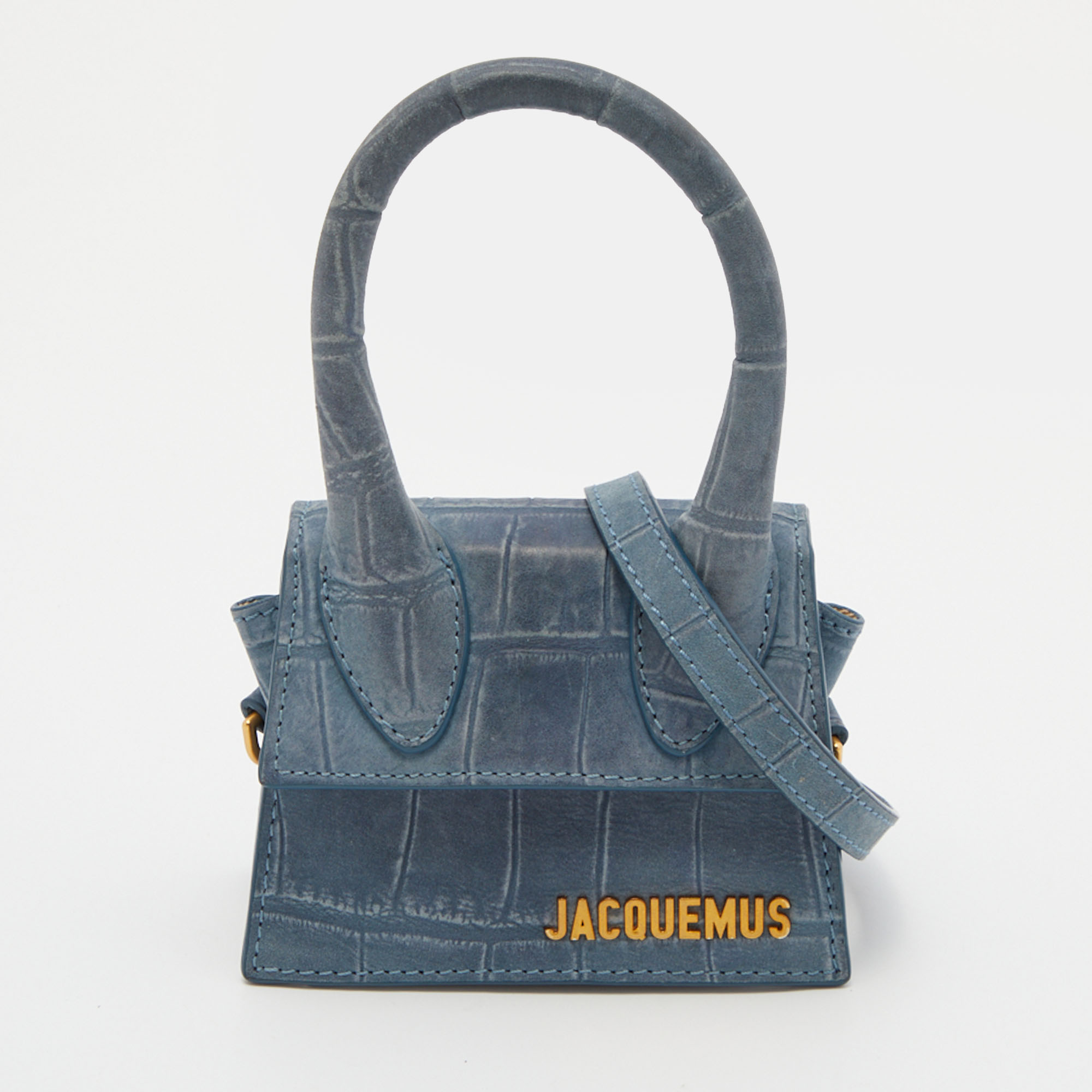 Pre-owned Jacquemus Blue Croc Embossed Leather Le Chiquito Mini Bag