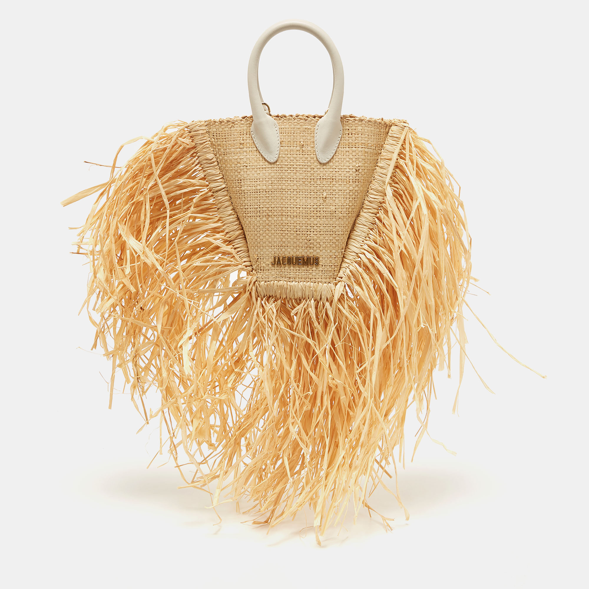 Pre-owned Jacquemus Cream/white Woven Raffia And Leather Let Petite Baci Shoulder Bag